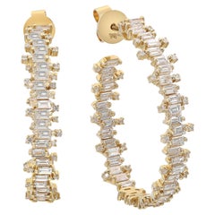 3.00Cttw Inside Out Baguette & Round Cut Diamond Orecchini a cerchio in oro giallo 18K
