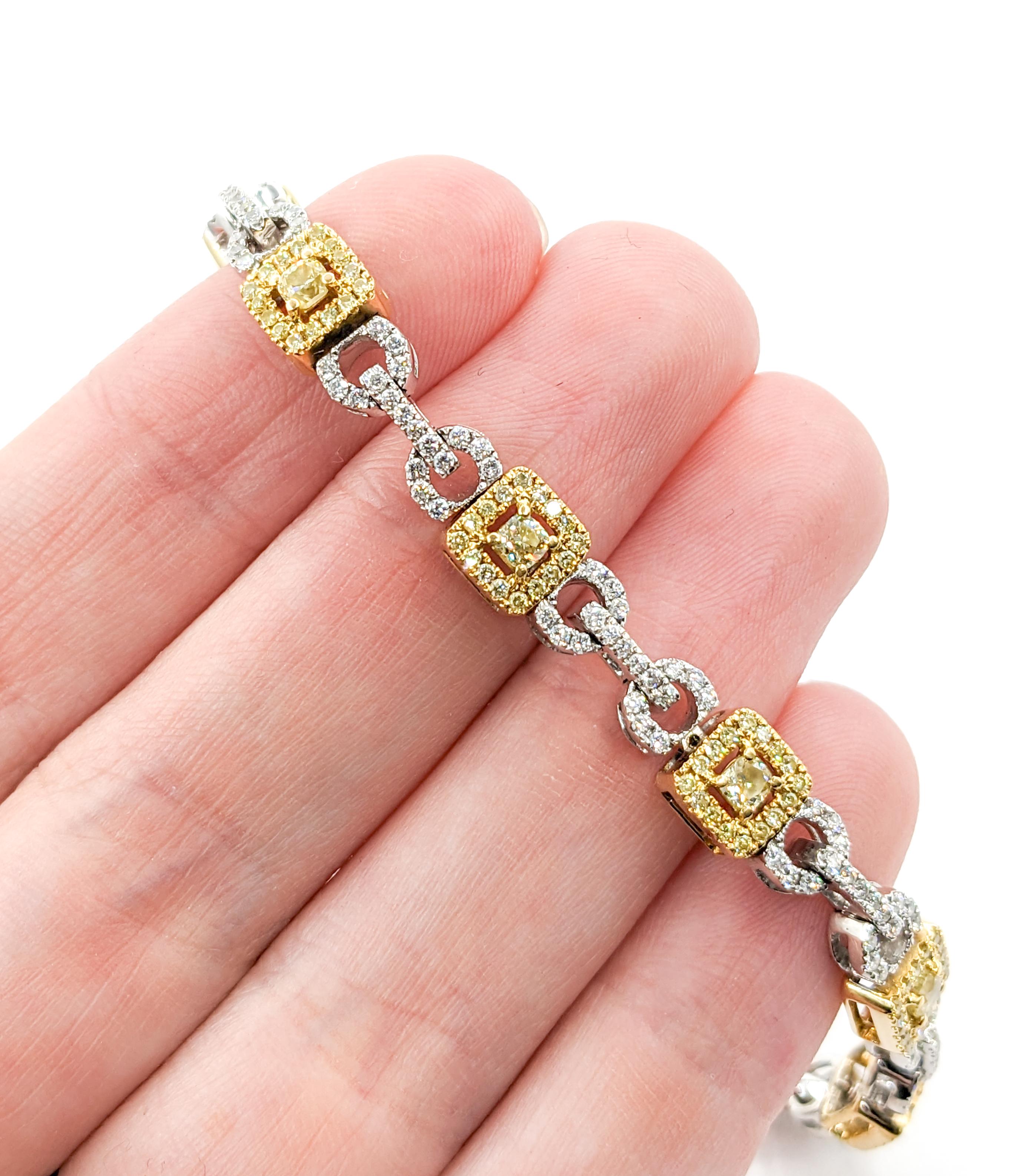 Round Cut 3.00ctw Diamond Bracelet in 18kt Two-Tone Gold For Sale
