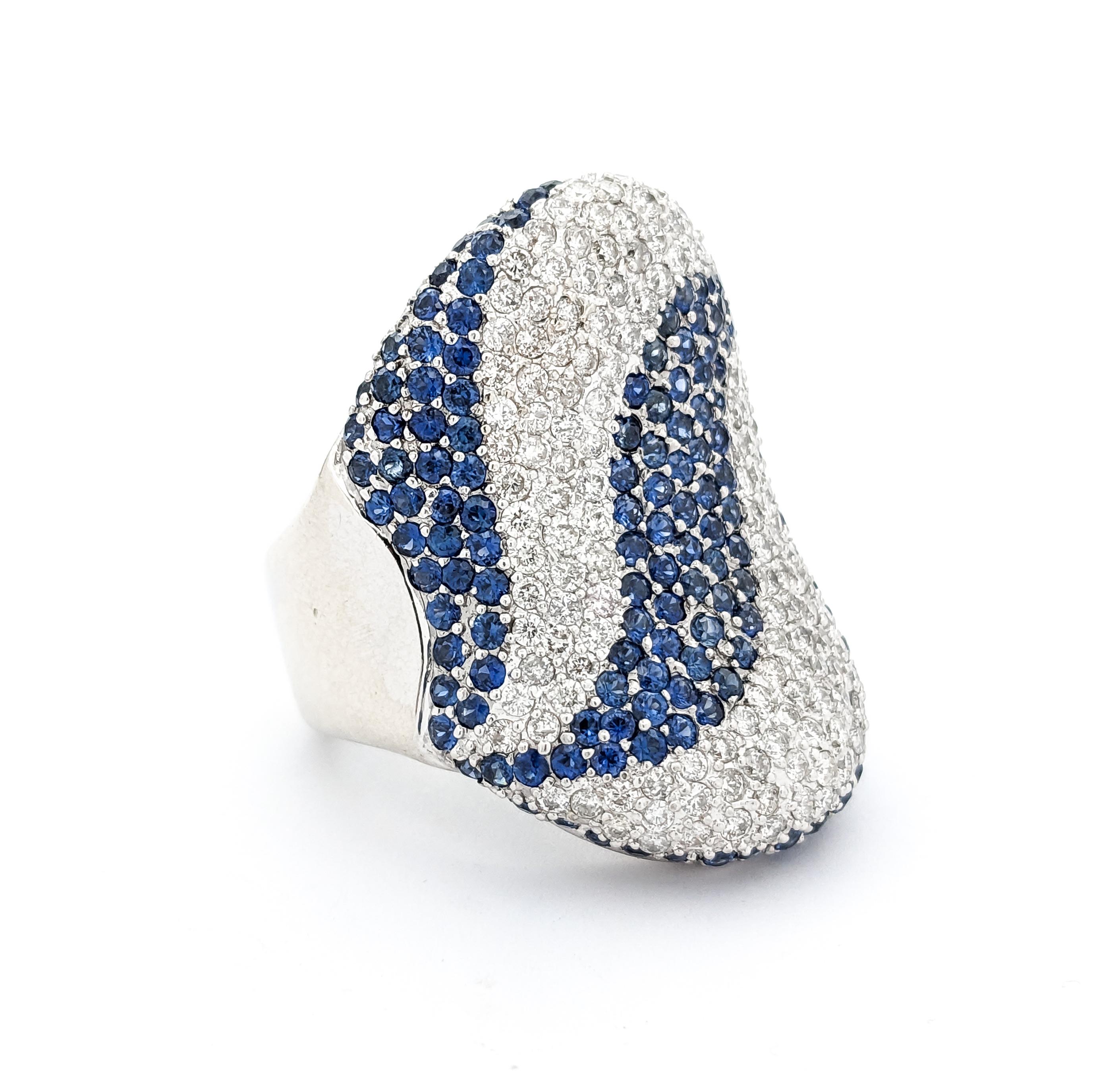 Contemporary 3.00ctw Sapphire & 2.75ctw Diamonds Ring In White Gold For Sale
