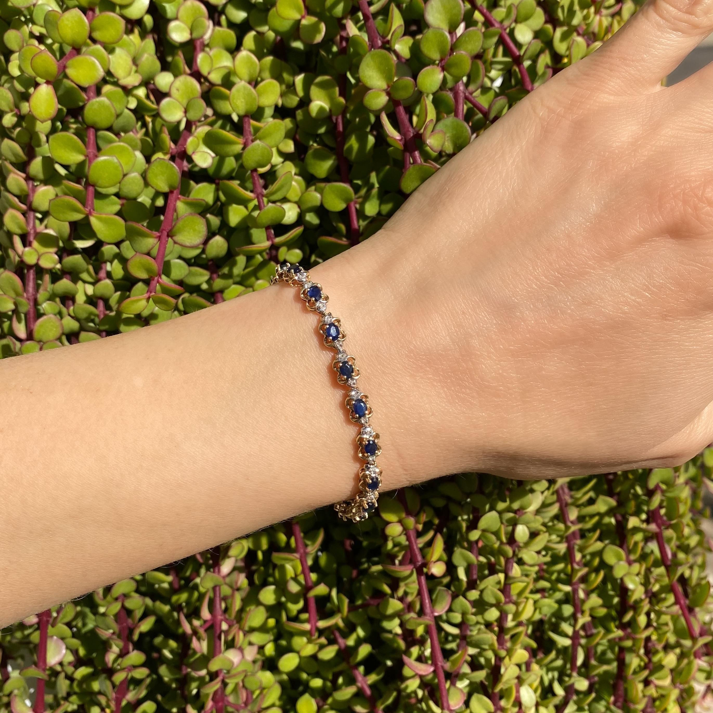 3.00 Carat Sapphire and Diamond Gold Line Bracelet Estate Fine Jewelry