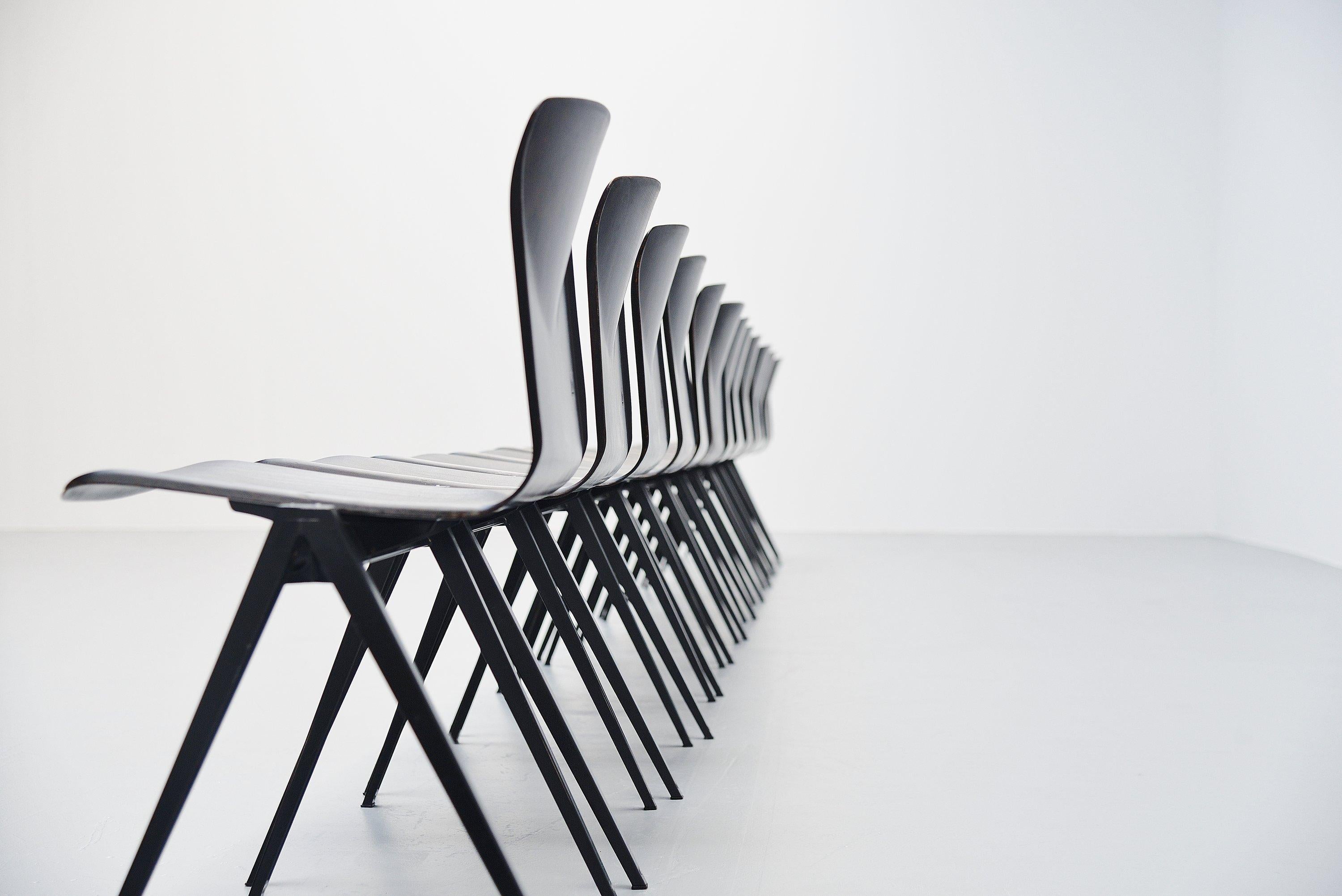 Cold-Painted 300x Pagholz Stacking Chairs Set Black, Germany, 1970