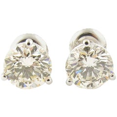 3.01 Carat 14 Karat White Gold Round Brilliant Diamond Stud Earrings