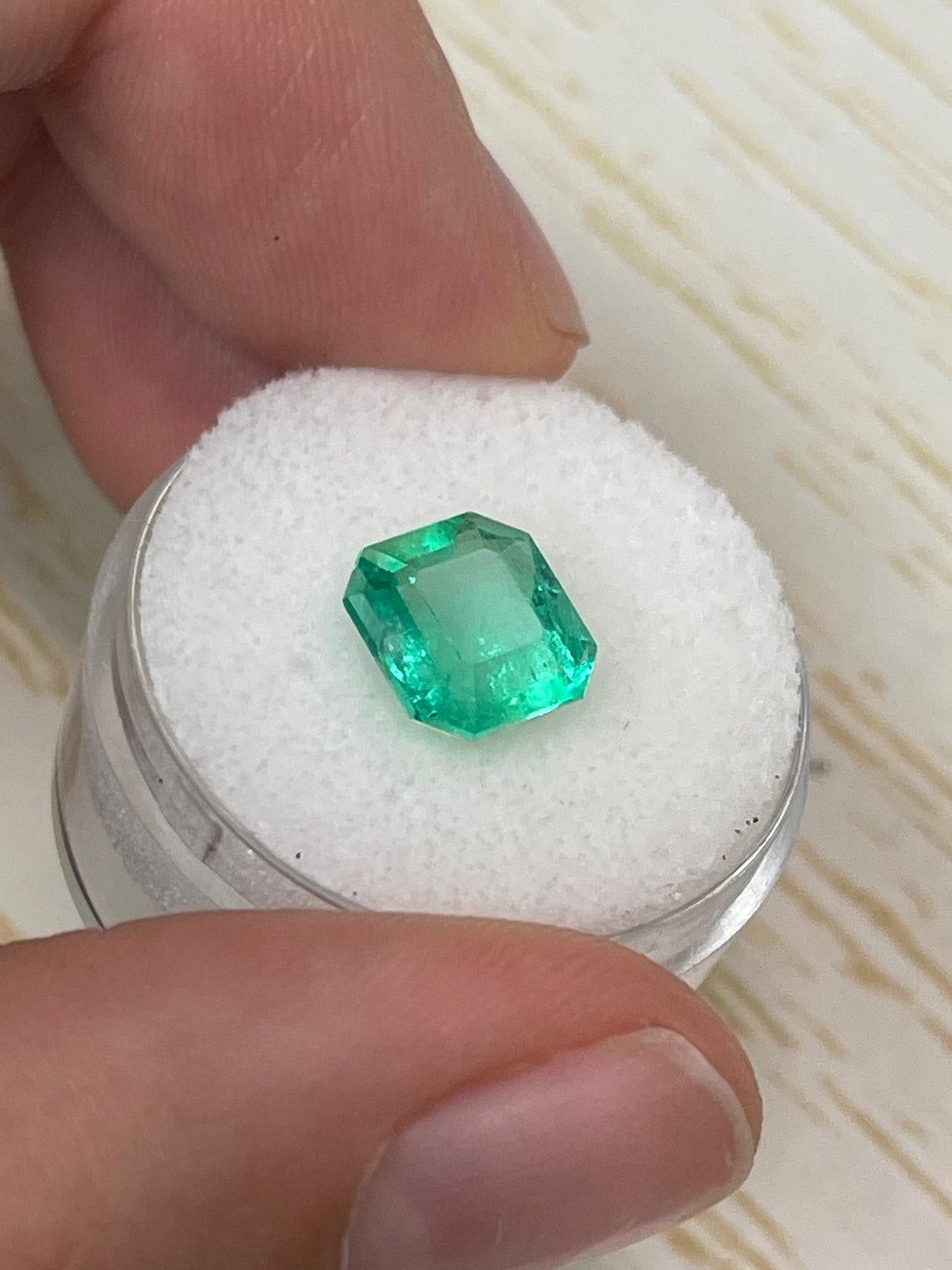 3.01 Carat 9x8.5 Yellowish Green Colombian Emerald - Emerald Cut Muzo Mine May For Sale 1