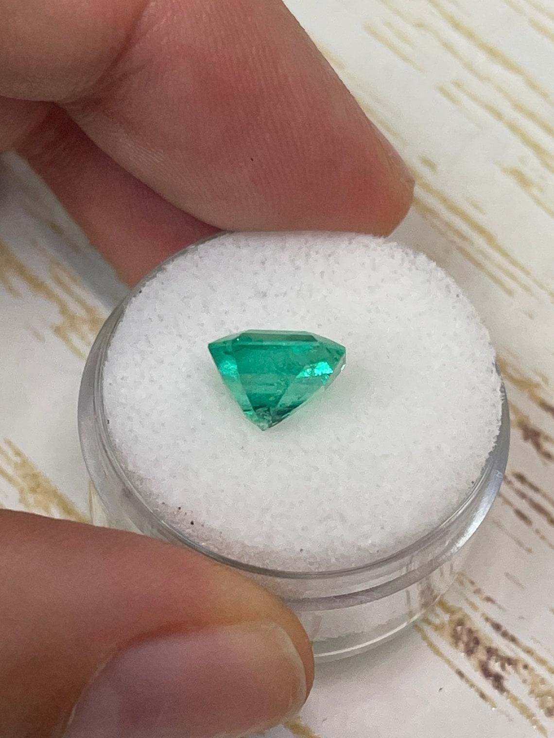 3.01 Carat 9x8.5 Yellowish Green Colombian Emerald - Emerald Cut Muzo Mine May For Sale 2
