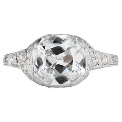 3.01-Carat Antique Cushion Cut Art Deco Ring