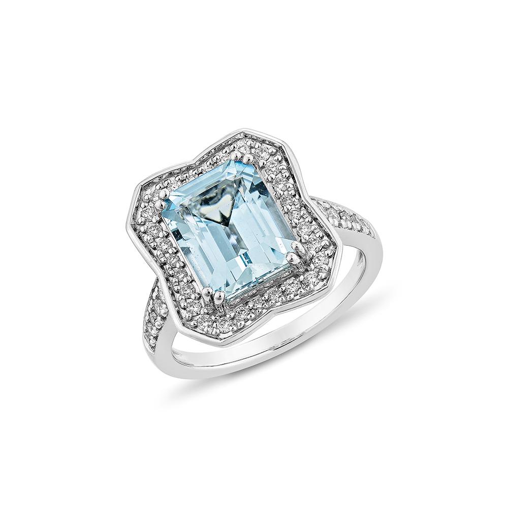 Contemporary 3.01 Carat Aquamarine Fancy Ring in 18Karat White Gold with White Diamond.    For Sale