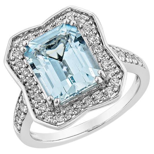3.01 Carat Aquamarine Fancy Ring in 18Karat White Gold with White Diamond.    For Sale