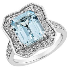 3.01 Carat Aquamarine Fancy Ring in 18Karat White Gold with White Diamond.   
