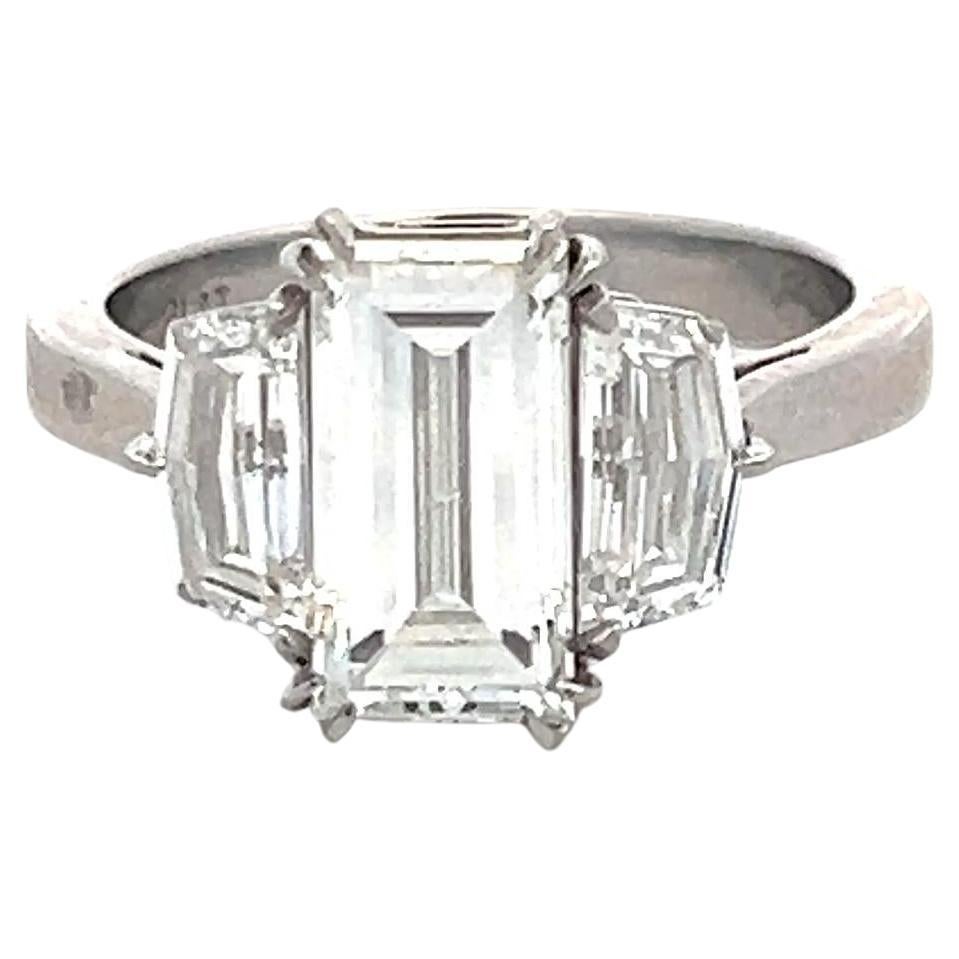 3.01 Carat Baguette and Half Moon Shape Diamond Platinum Three-Stone Ring