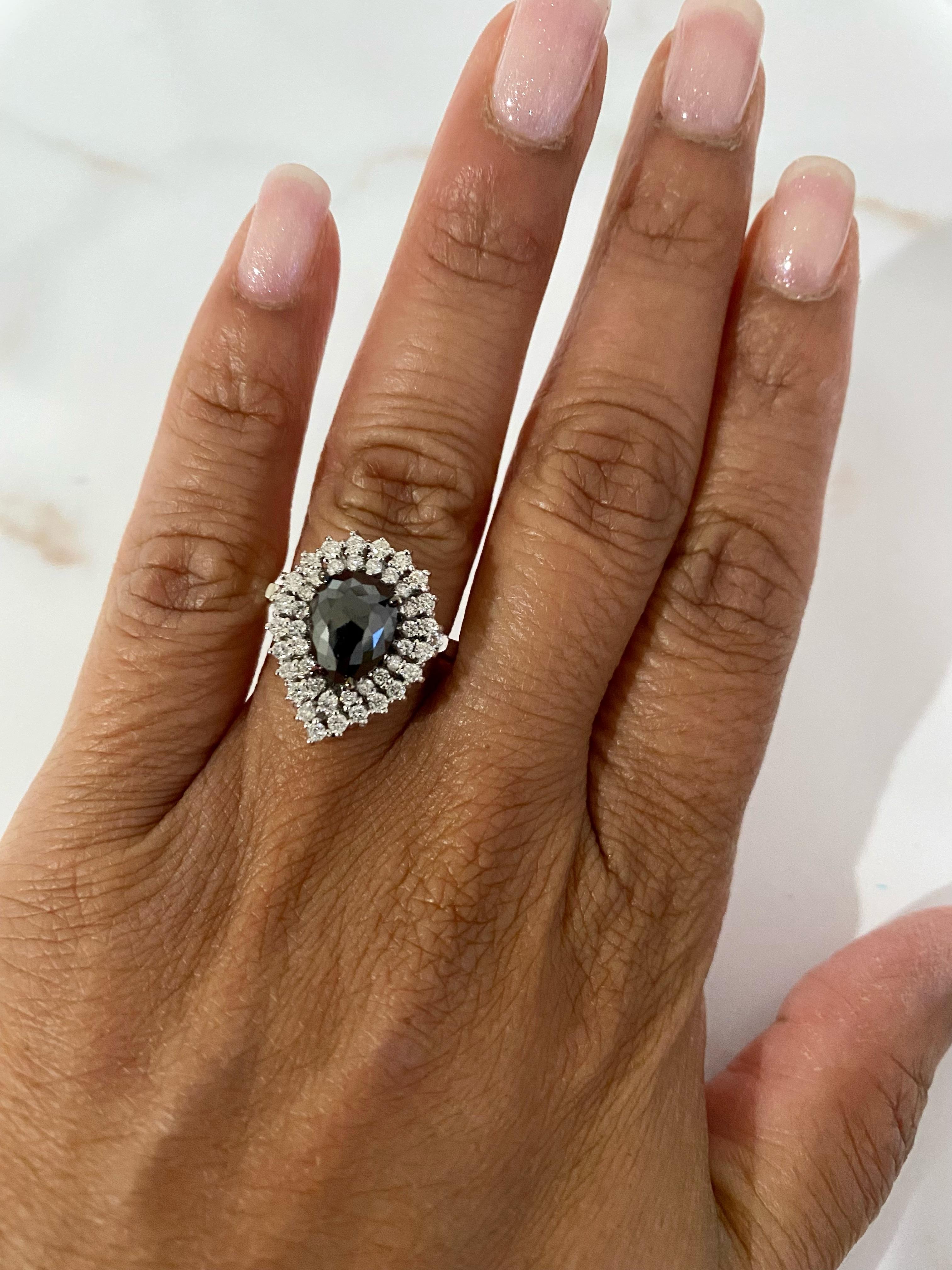 Women's 3.01 Carat Black and White Diamond Double Halo 14 Karat White Gold Bridal Ring For Sale