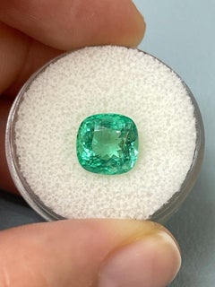 3.01 Carat Bluish Green Colombian Emerald - Cushion Cut Genuine Gem May