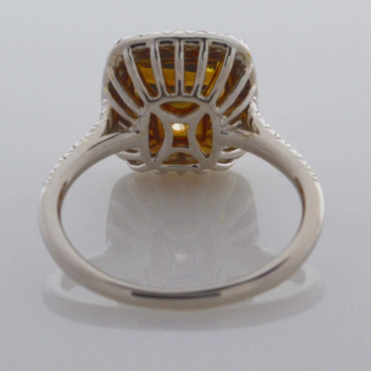  3.01 Carat Cushion Cut Natural Fancy Yellow Diamond Ring 18 Karat Gold For Sale 1