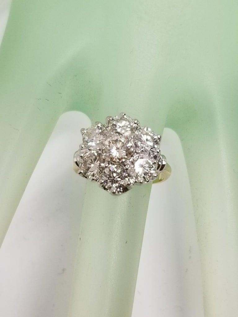 Women's or Men's 3.01 Carat Diamond Cluster 14 Karat 2-Tone Ring For Sale