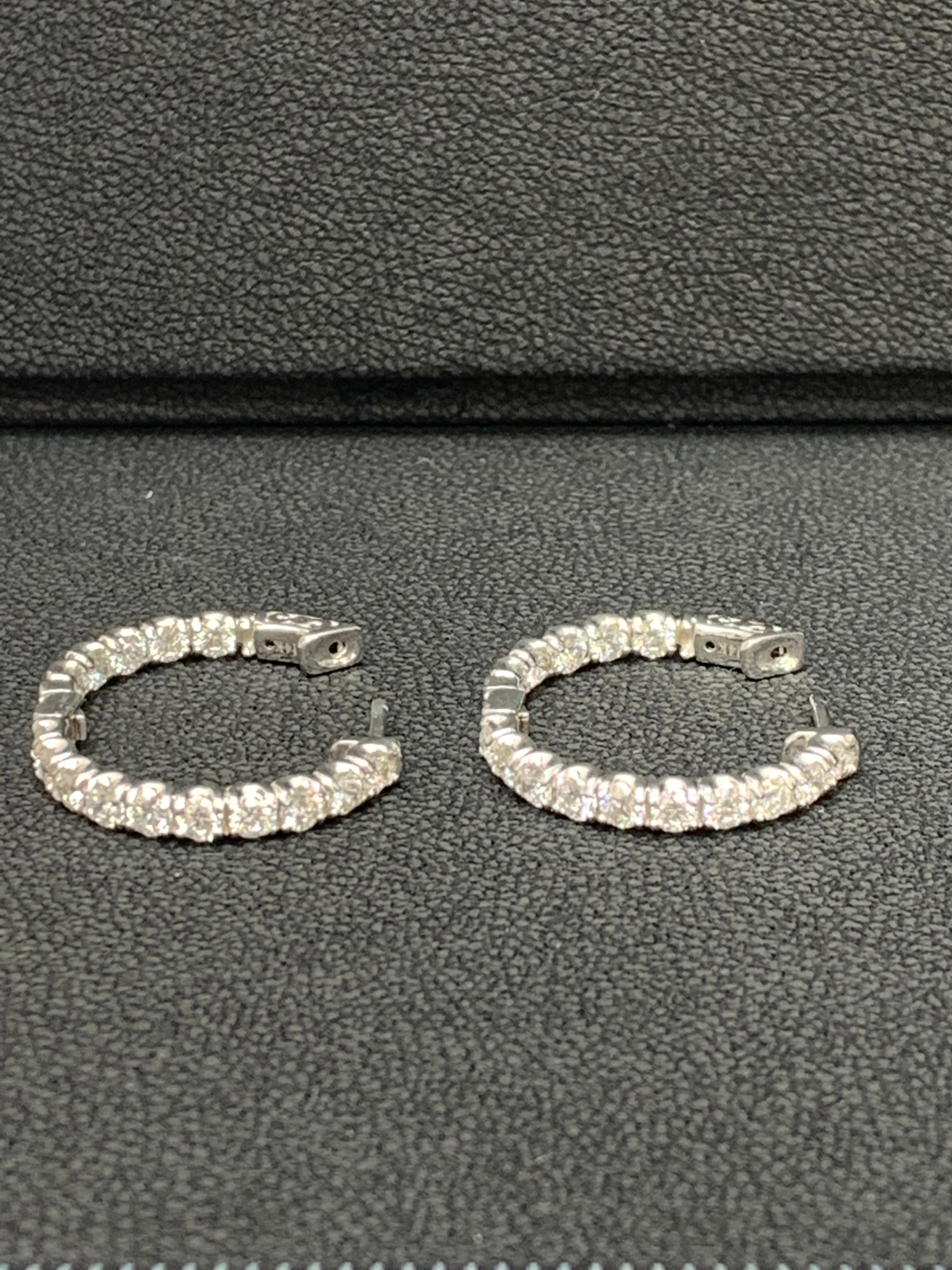 Modern 3.01 Carat Diamond Hoop Earrings in 14k White Gold For Sale