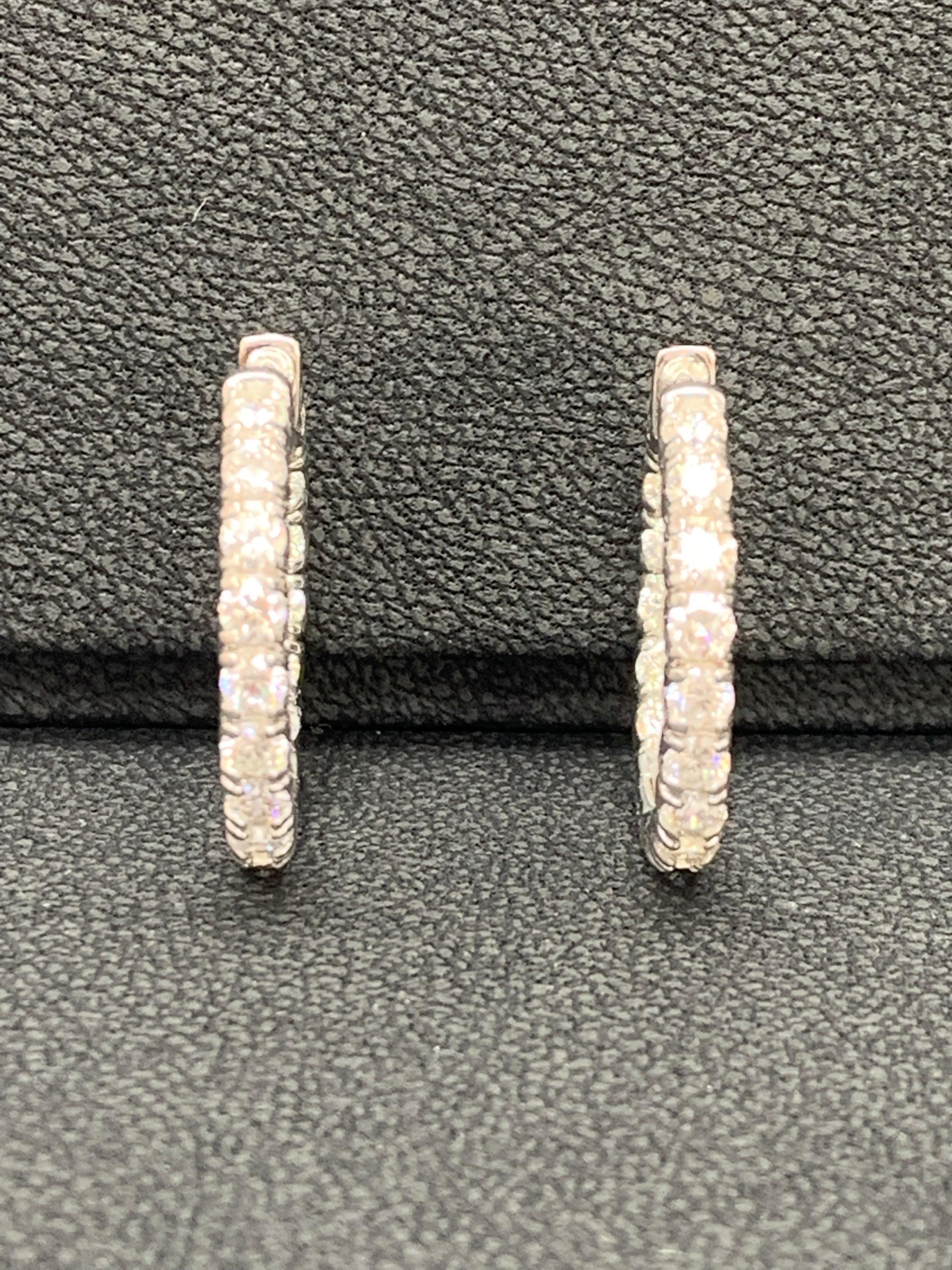 Women's 3.01 Carat Diamond Hoop Earrings in 14k White Gold For Sale