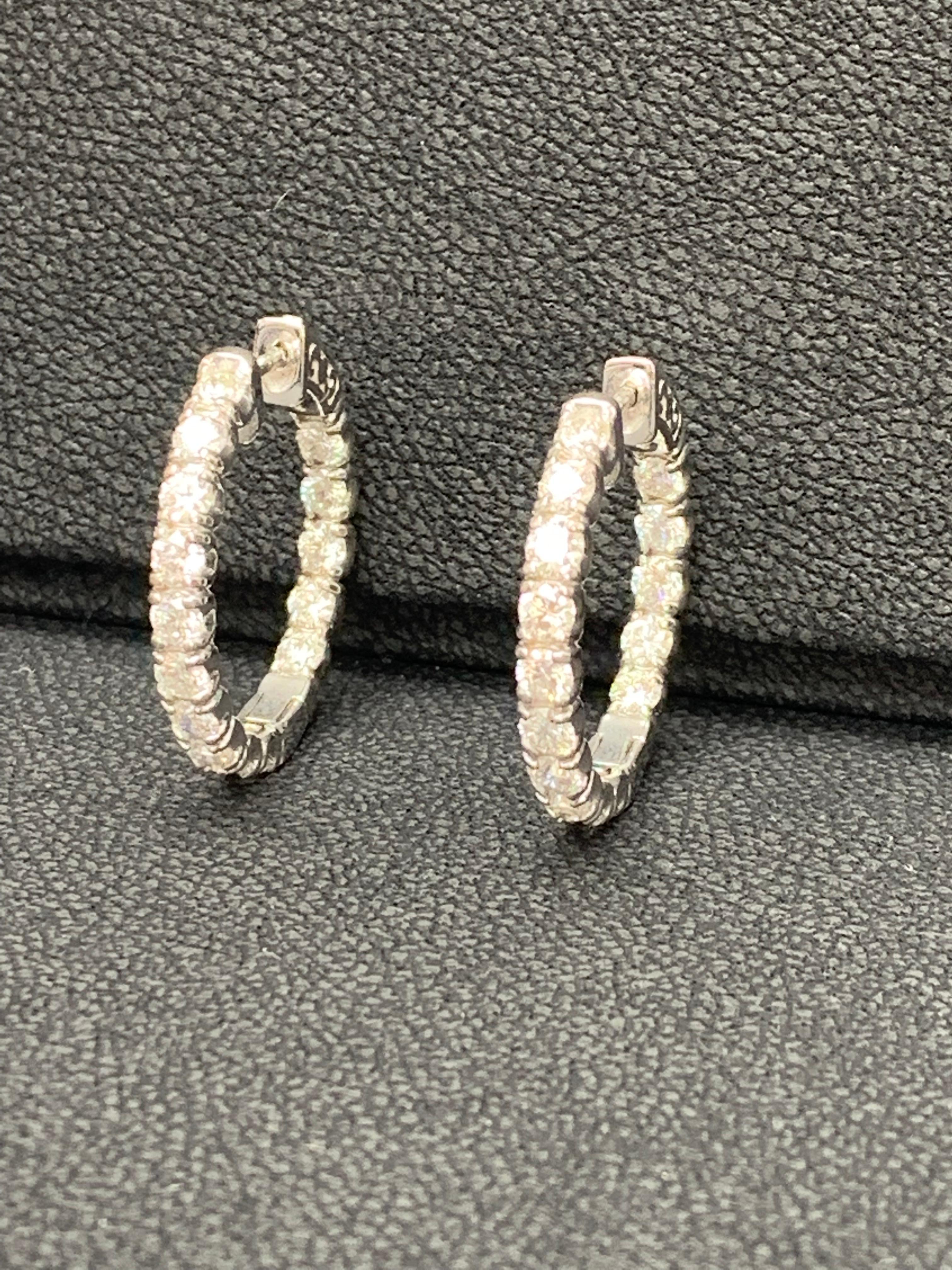 3.01 Carat Diamond Hoop Earrings in 14k White Gold For Sale 1