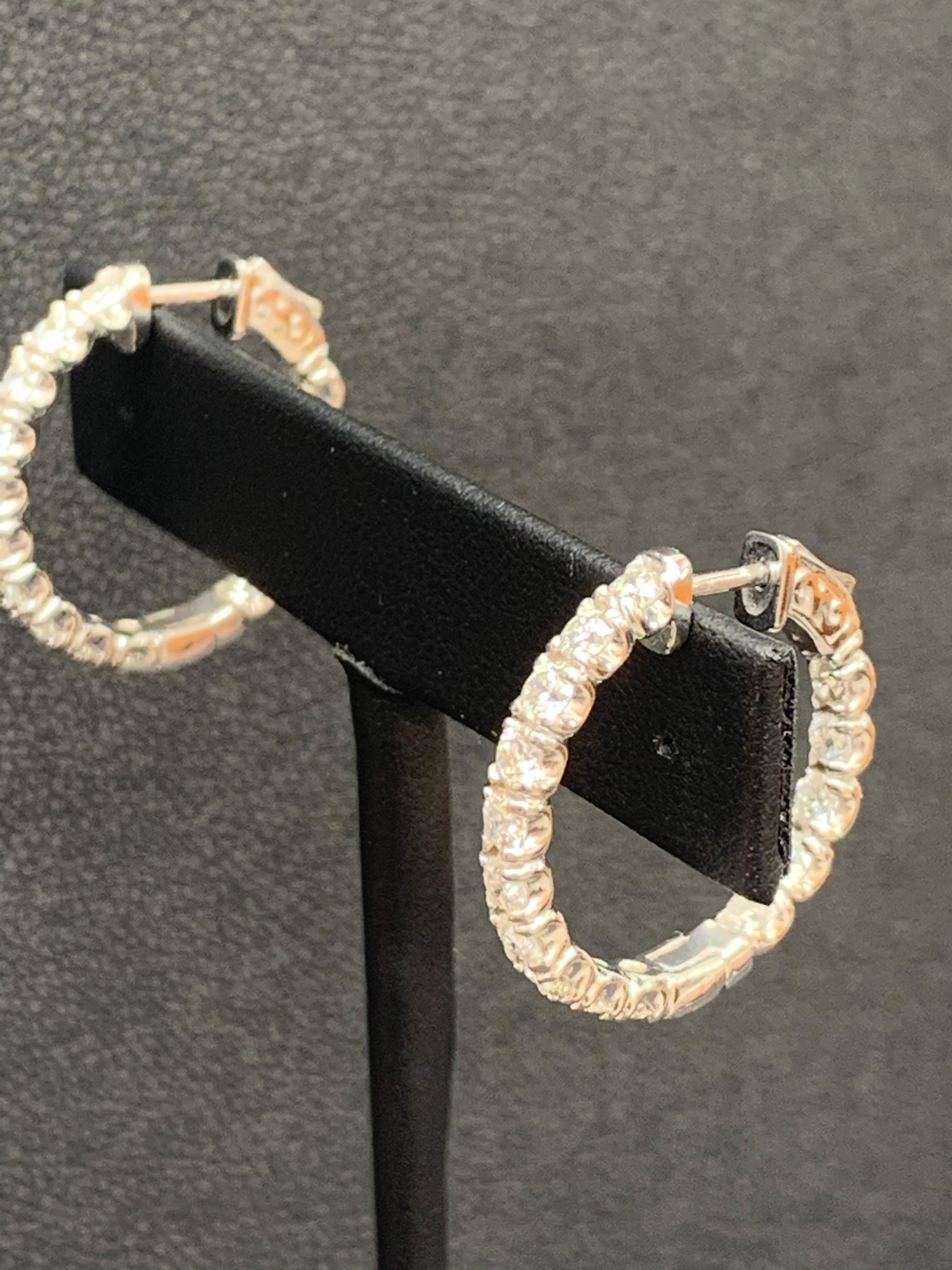 3.01 Carat Diamond Hoop Earrings in 14k White Gold For Sale 3