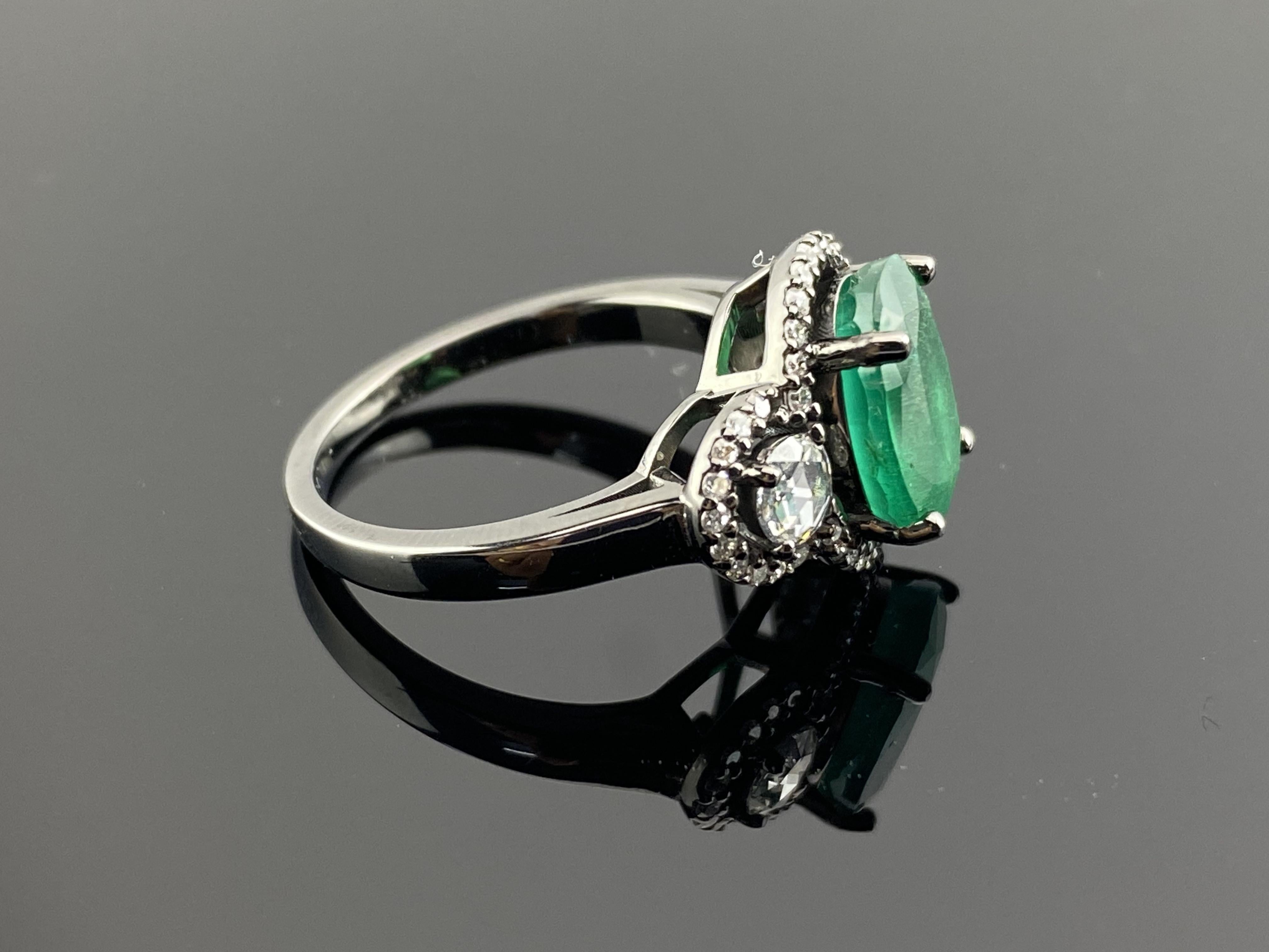 Art Deco 3.01 Carat Emerald and Diamond Three Stone Engagement Ring For Sale