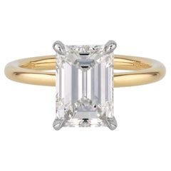 3.01 Carat Emerald Cut Diamond Platinum Yellow Gold Engagement Ring
