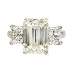 3.01 Carat Emerald Cut Diamond Three-Stone Platinum Ring