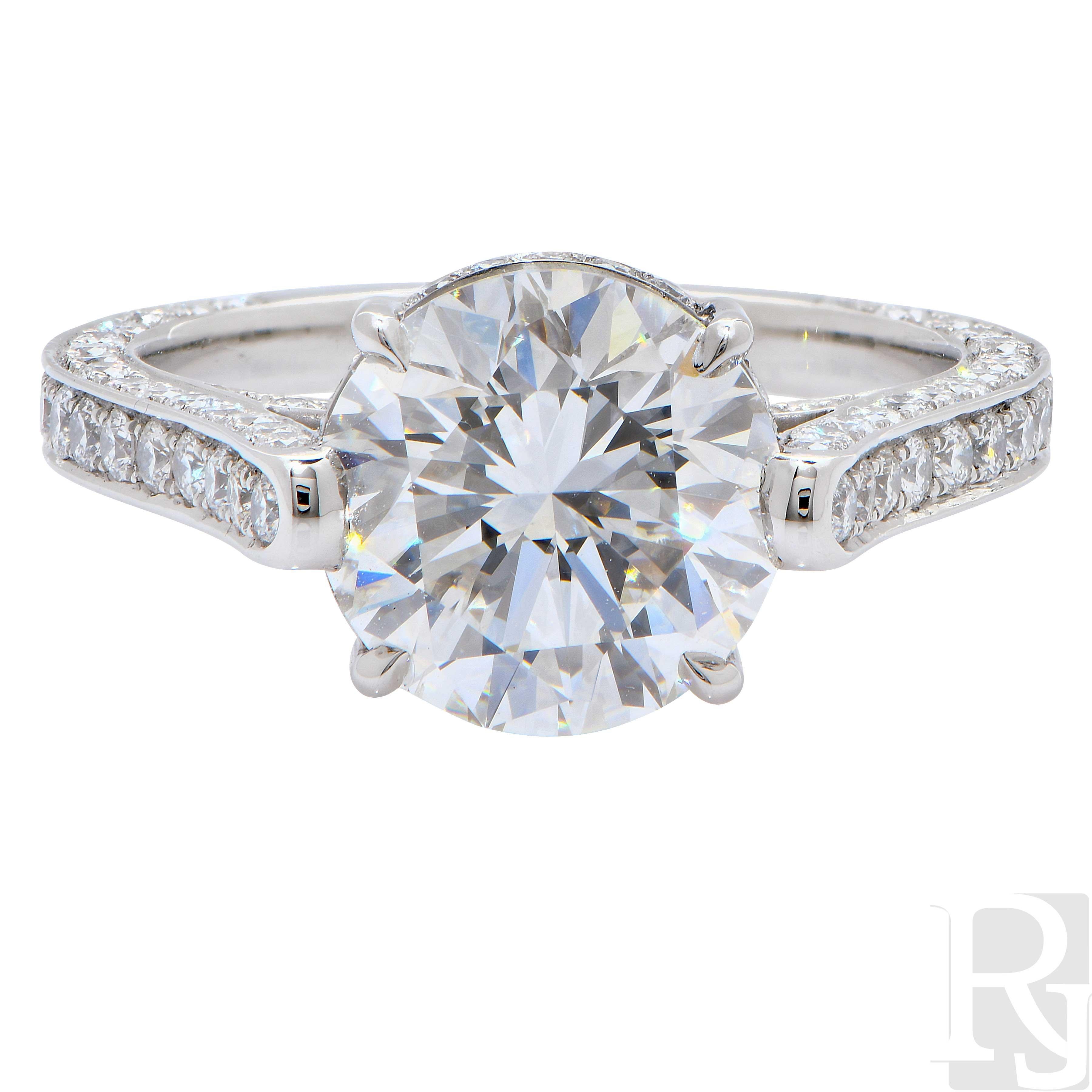 3.01 Carat GIA Graded Round Brilliant Cut Diamond Platinum Engagement Ring In New Condition In Bay Harbor Islands, FL