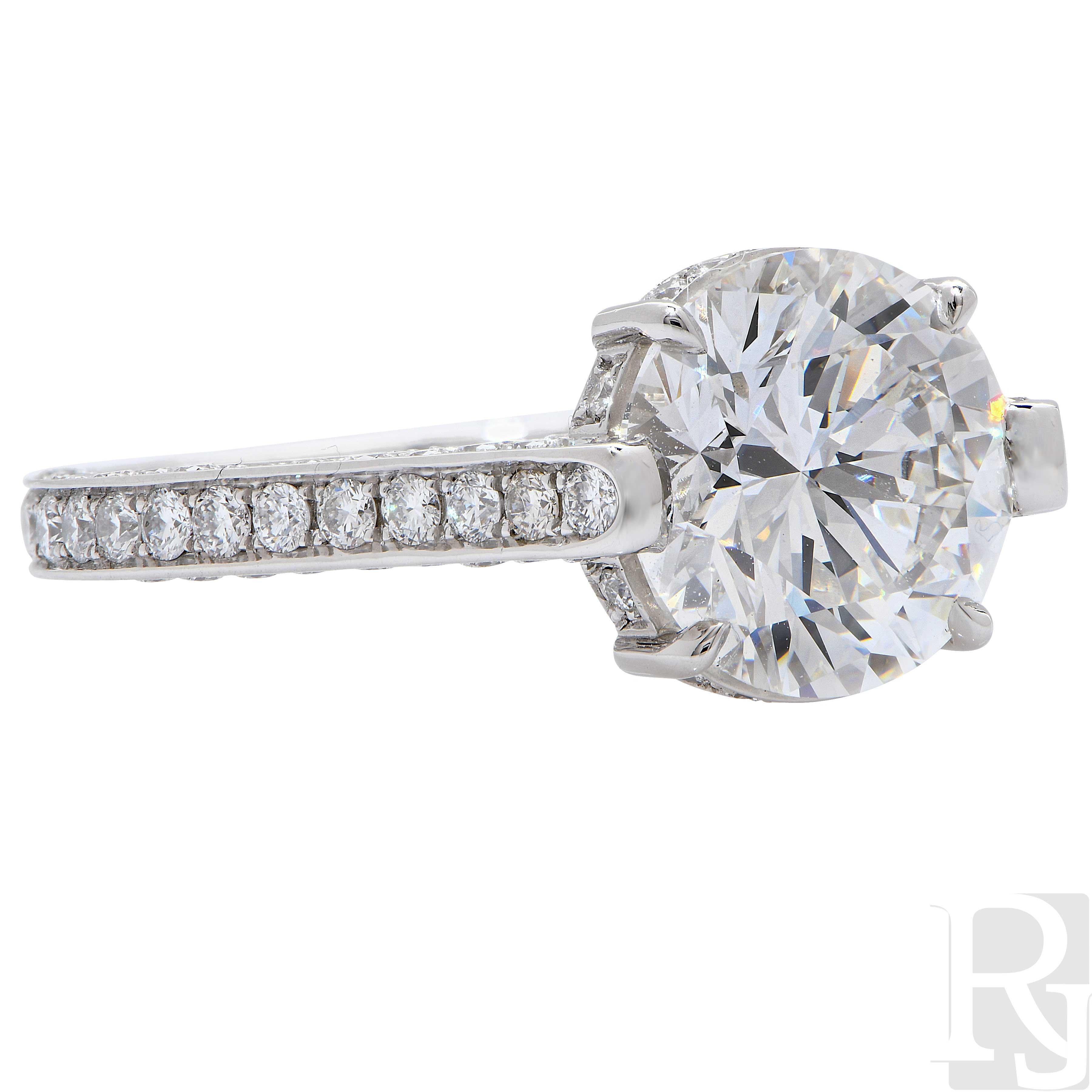 Women's 3.01 Carat GIA Graded Round Brilliant Cut Diamond Platinum Engagement Ring