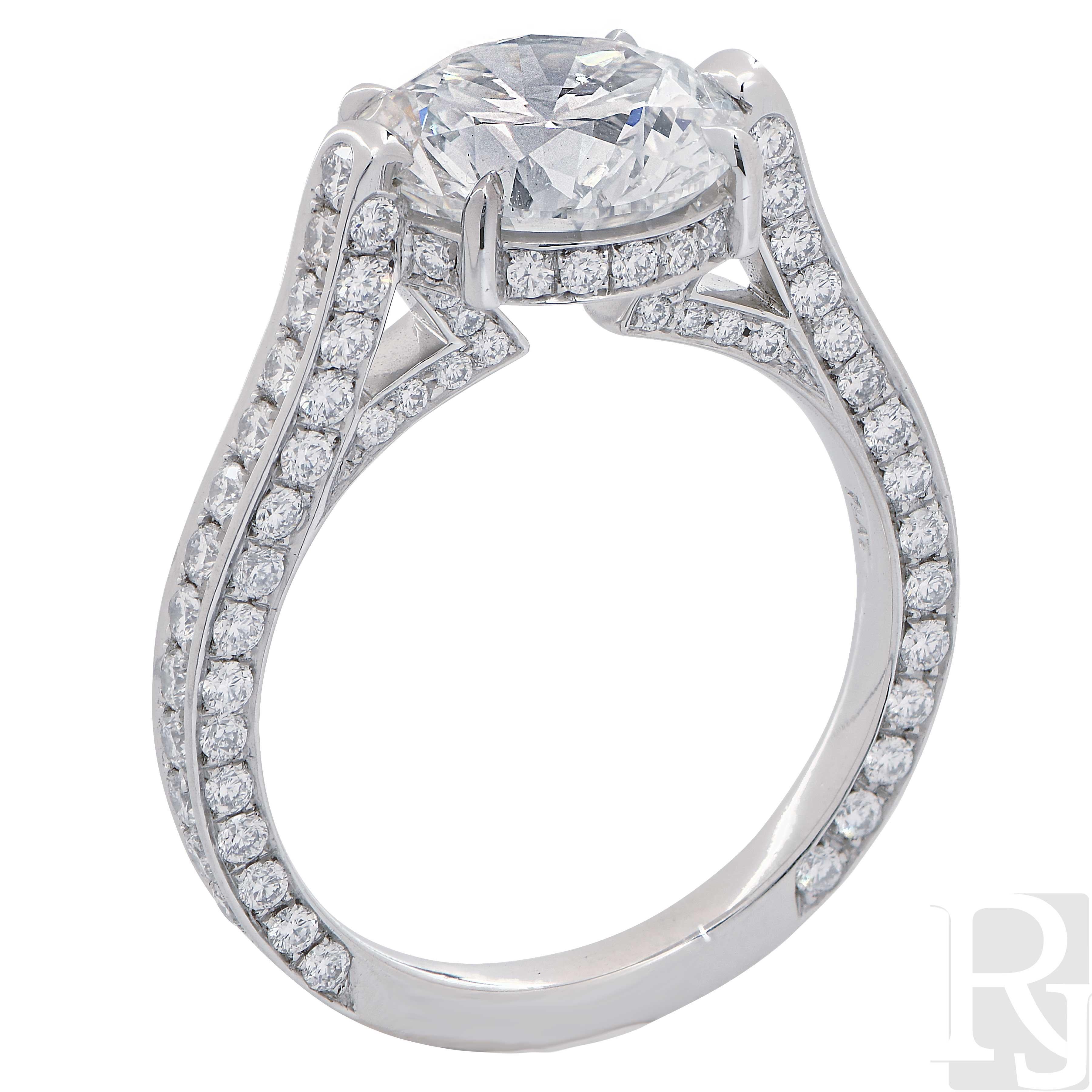 3.01 Carat GIA Graded Round Brilliant Cut Diamond Platinum Engagement Ring 1