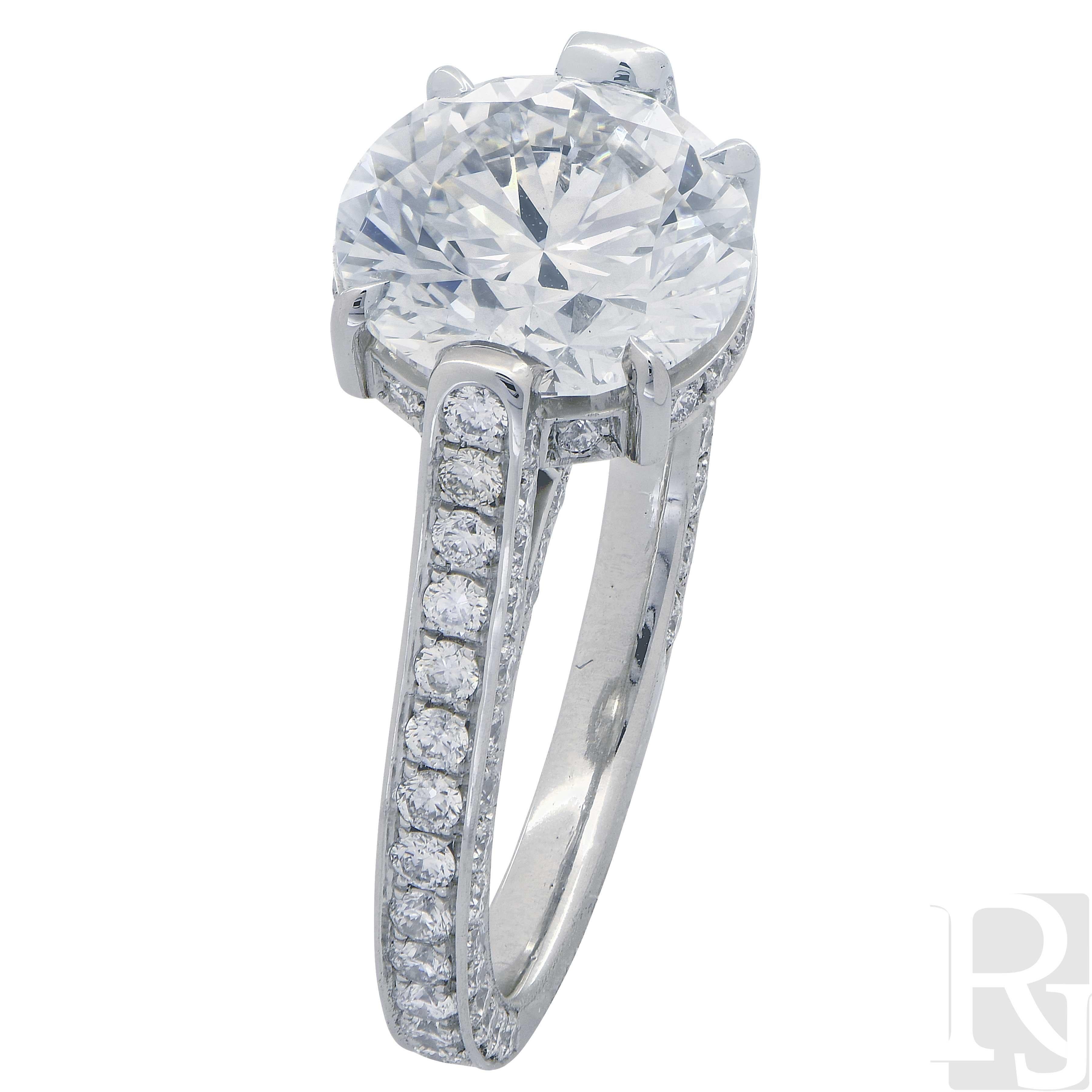 3.01 Carat GIA Graded Round Brilliant Cut Diamond Platinum Engagement Ring 2
