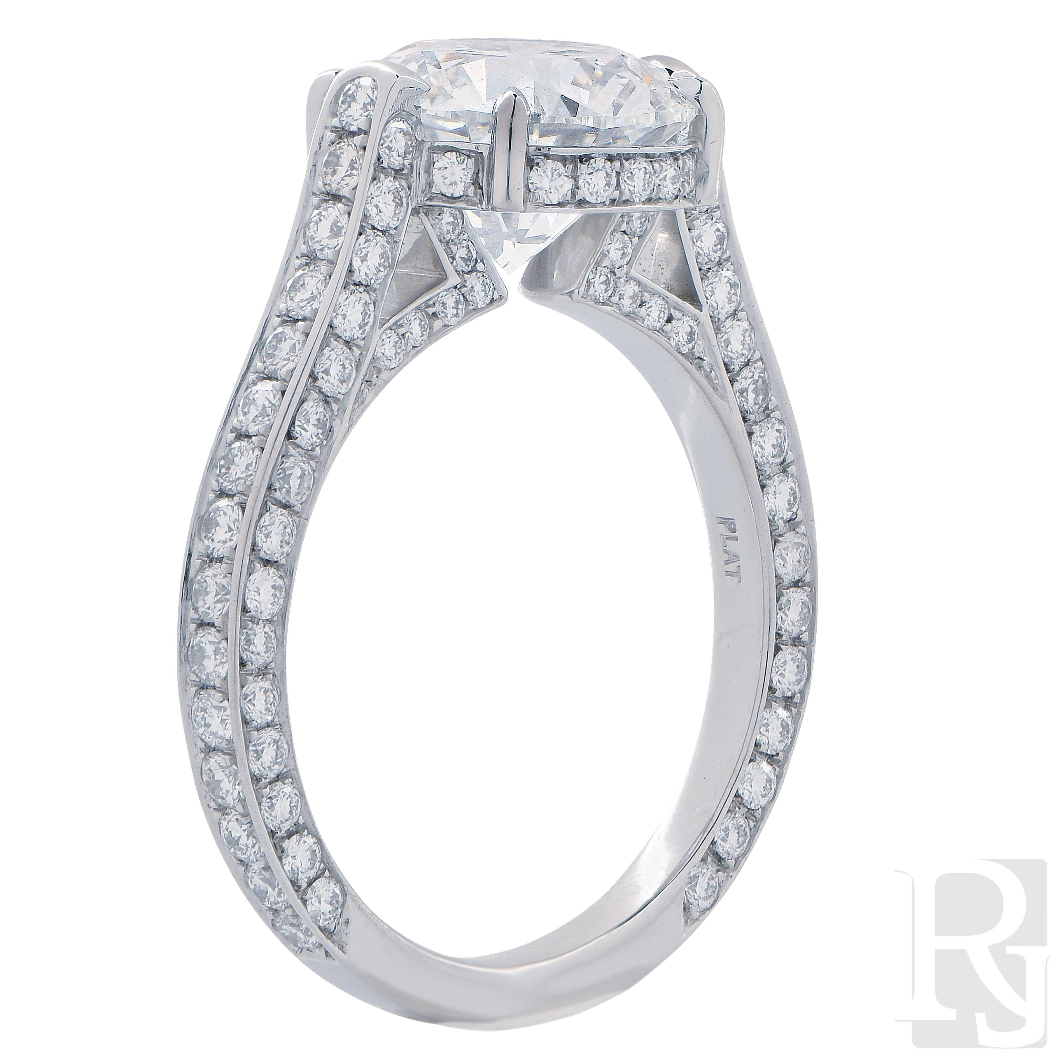 3.01 Carat GIA Graded Round Brilliant Cut Diamond Platinum Engagement Ring 3