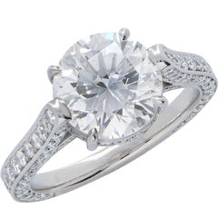 3.01 Carat GIA Graded Round Brilliant Cut Diamond Platinum Engagement Ring