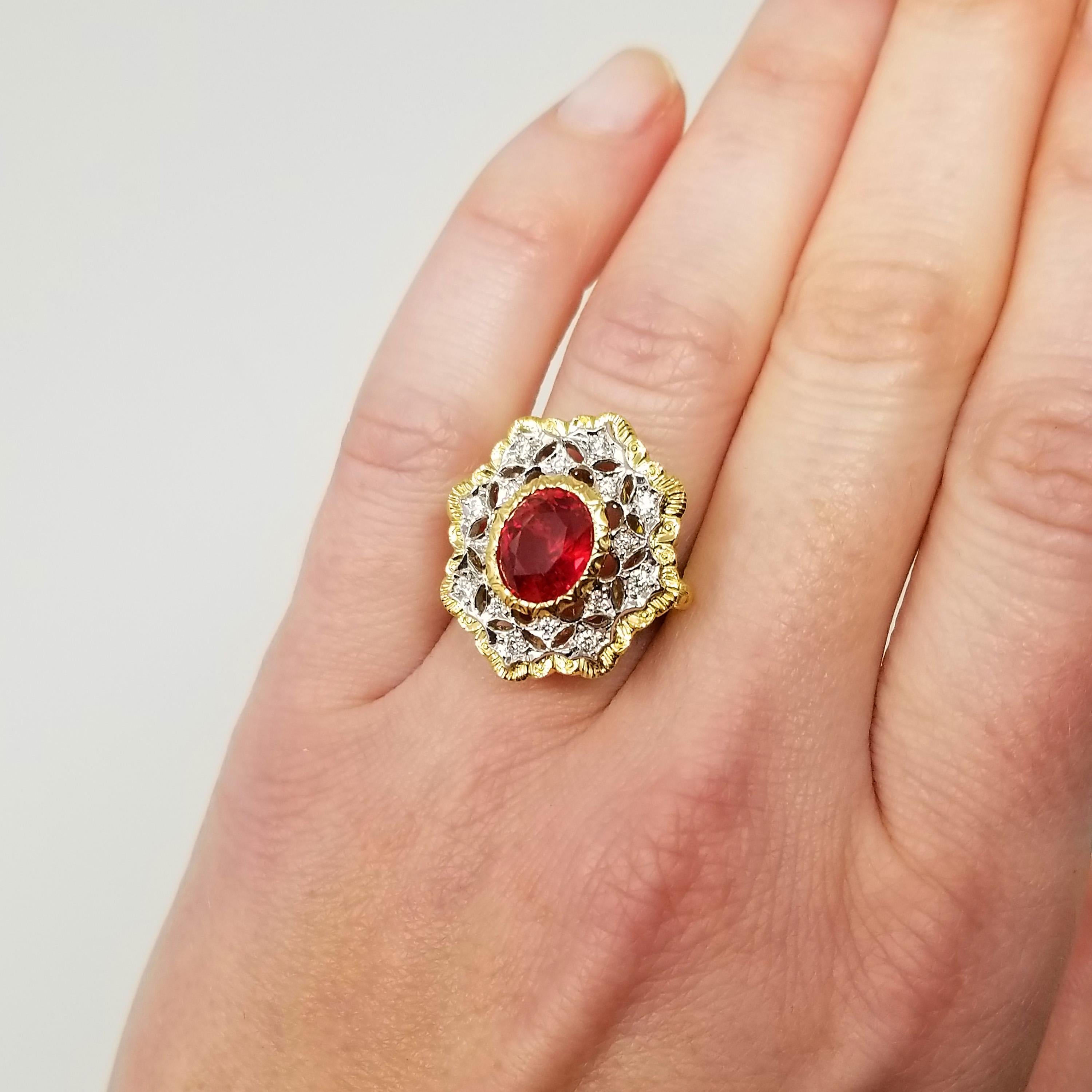  Bague en spinelle d'acajou de 3,01 carats gravée à la main en 18 carats, fabriquée en Italie par Cynthia Scott Pour femmes 