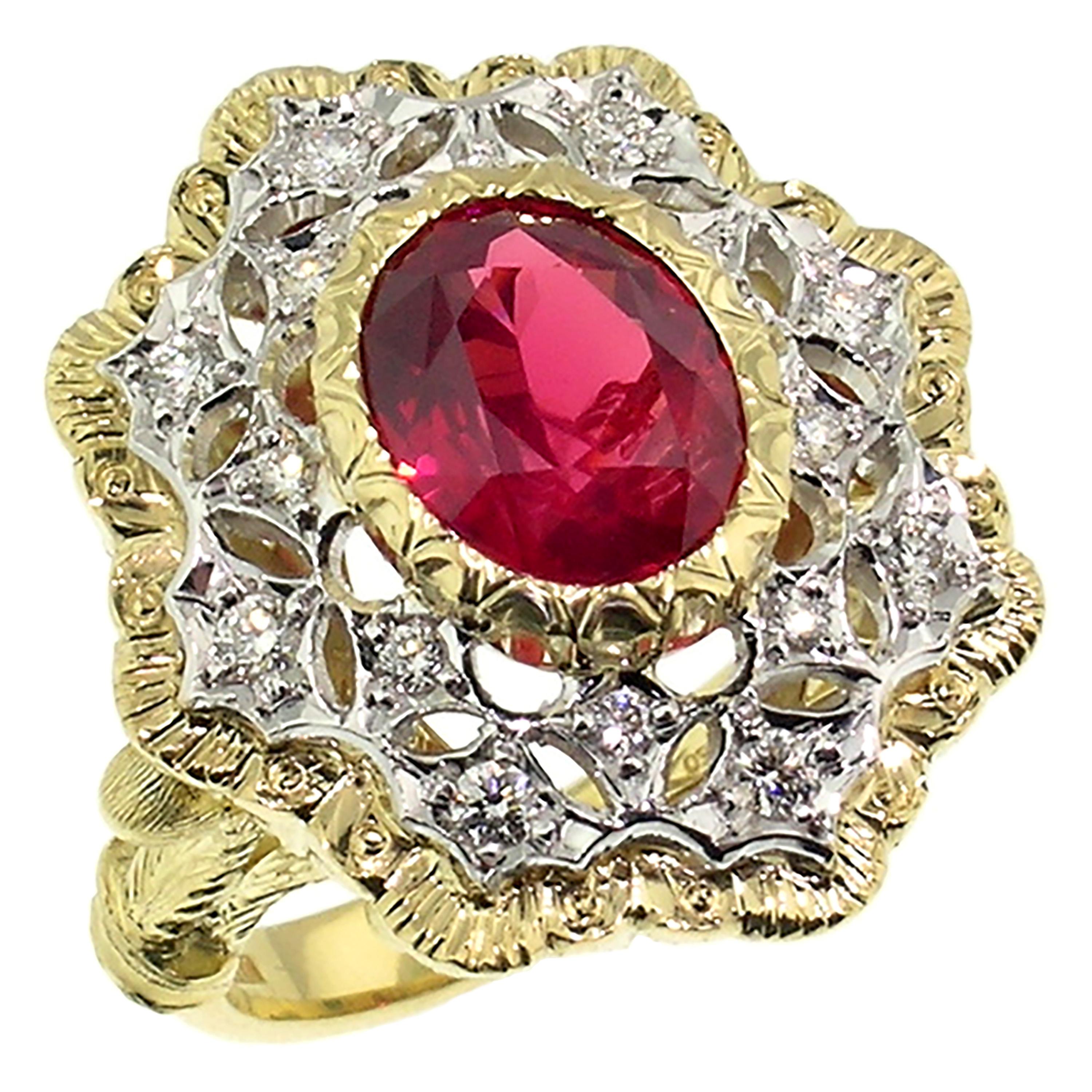 Bague en spinelle d'acajou de 3,01 carats gravée à la main en 18 carats, fabriquée en Italie par Cynthia Scott