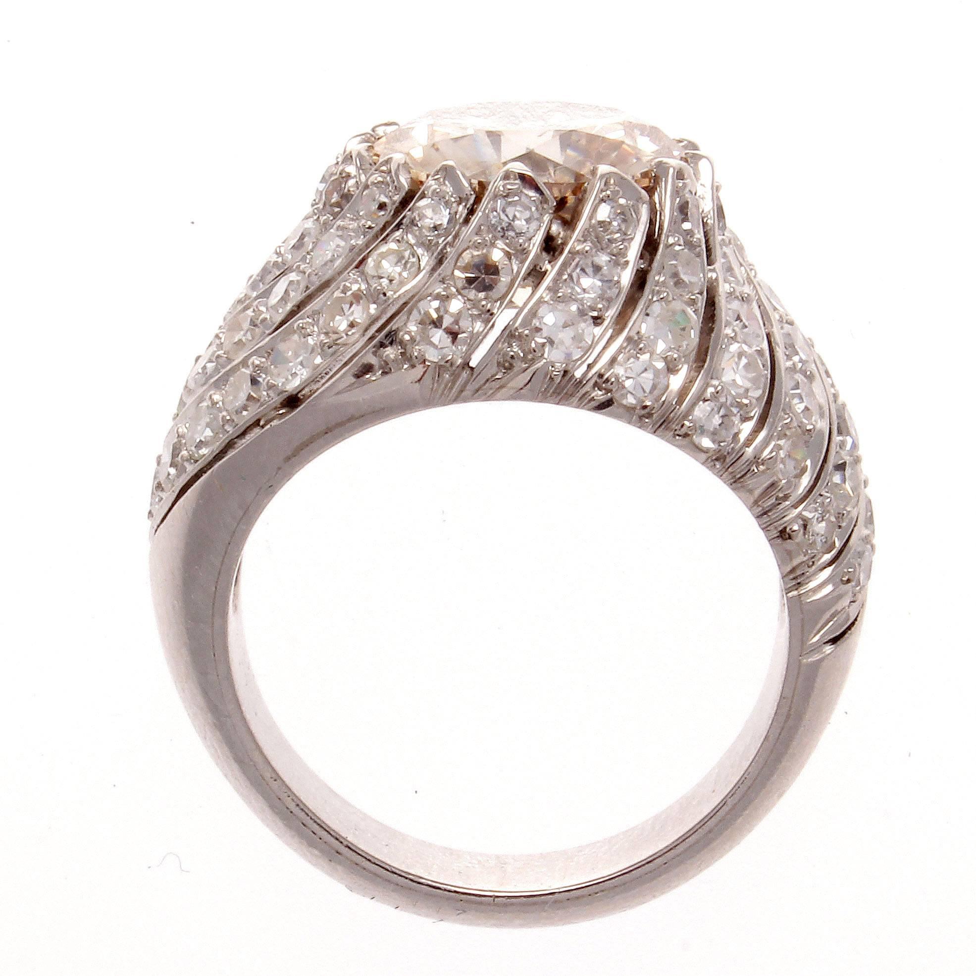 Retro 3.01 Carat Natural Fancy Colored Diamond Platinum Ring