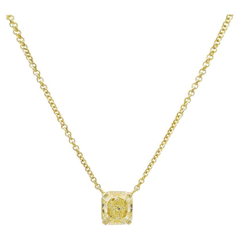 3.01 Carat Natural Fancy Yellow Diamond Solitaire Necklace For Sale