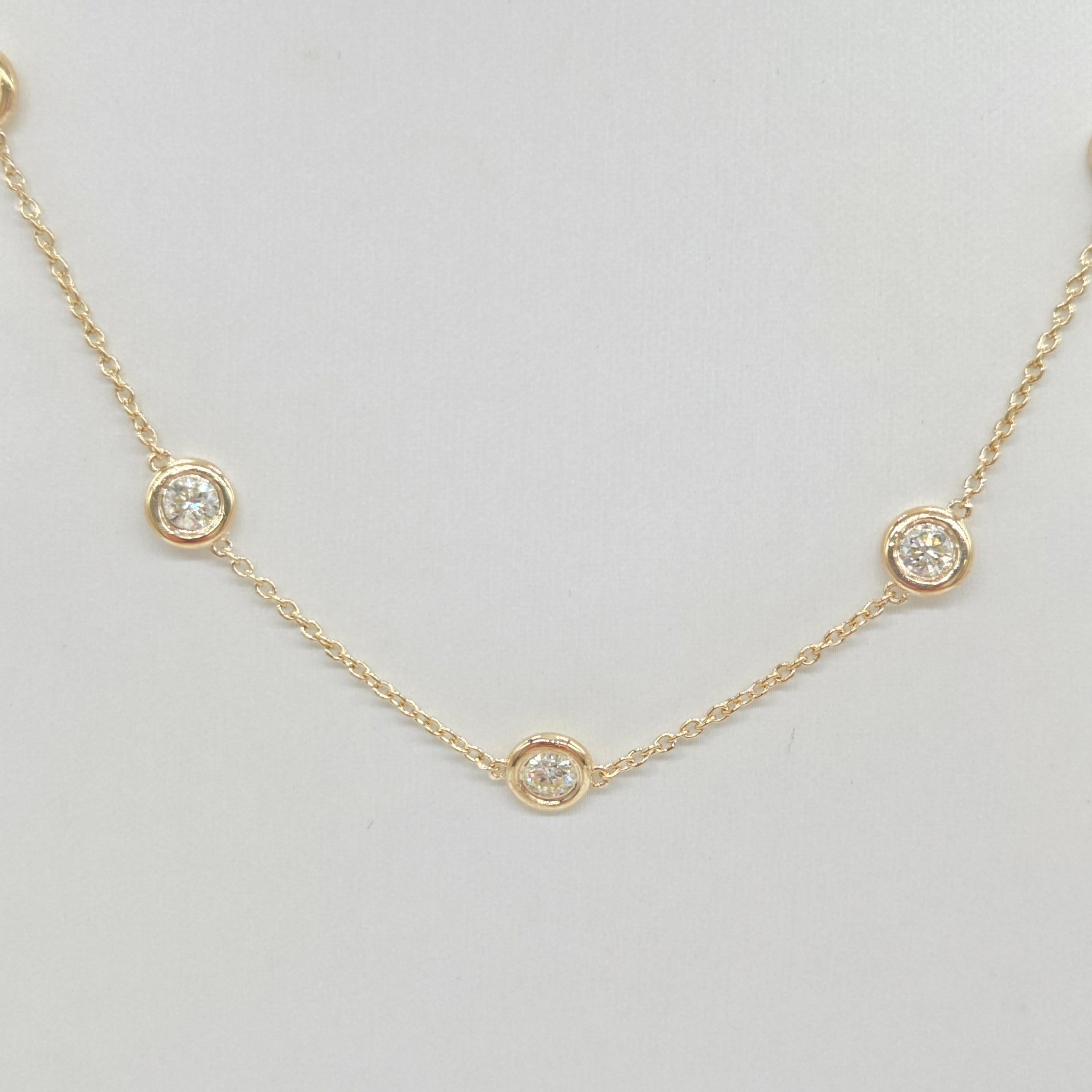 Modern 3.01 Carat Natural Diamond By The Yard Necklace 14 Karat Yellow Gold 16'' For Sale