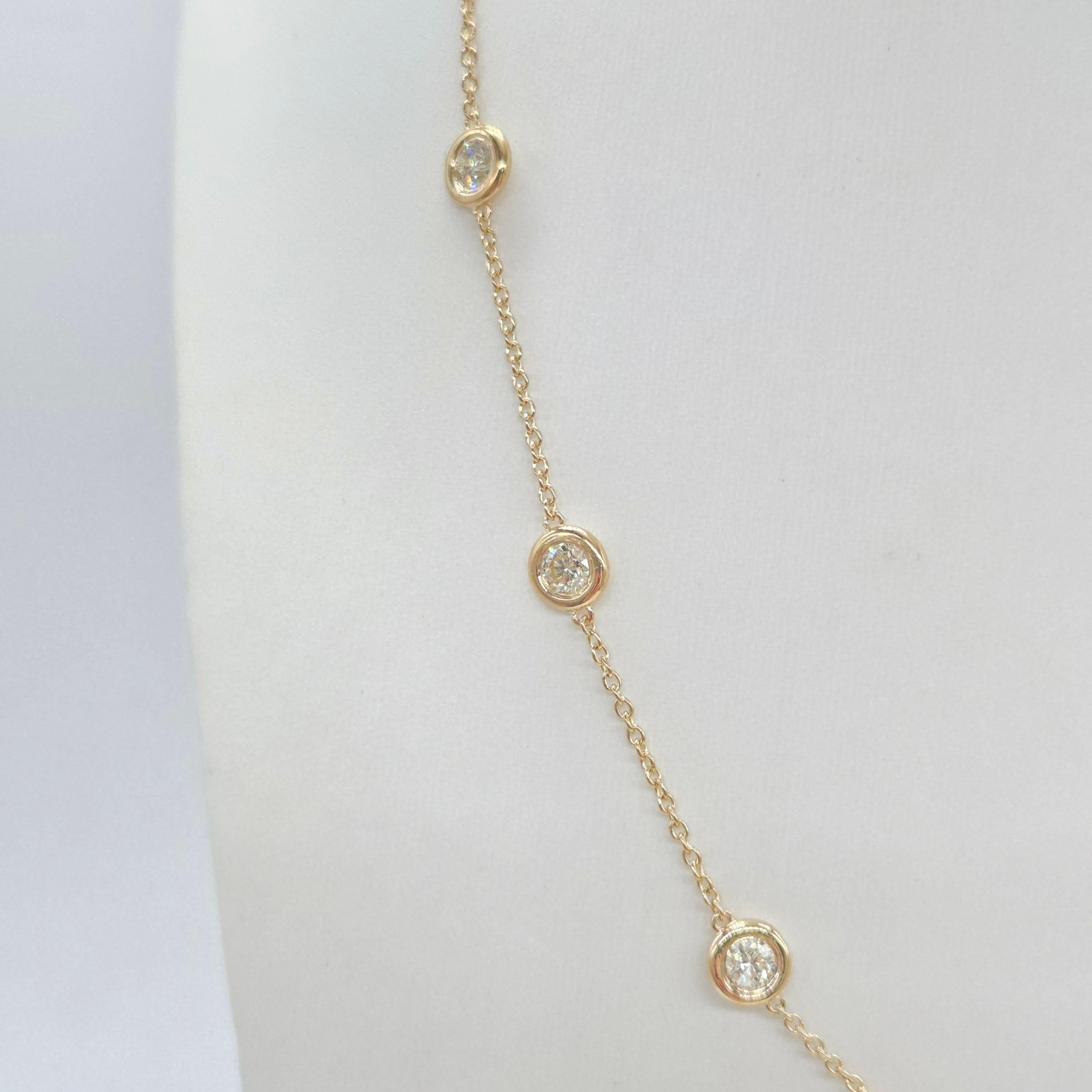 Round Cut 3.01 Carat Natural Diamond By The Yard Necklace 14 Karat Yellow Gold 16'' For Sale