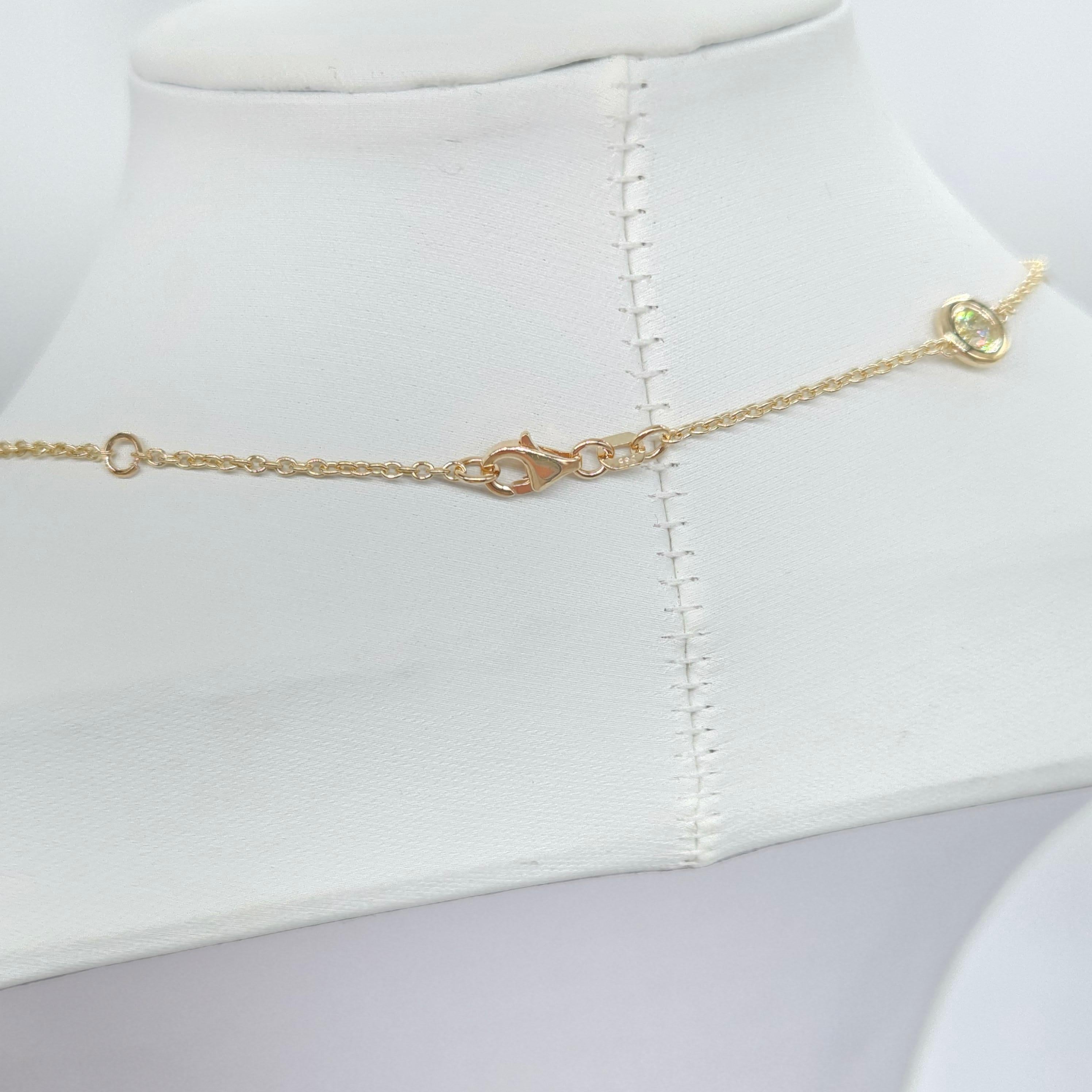 Women's 3.01 Carat Natural Diamond By The Yard Necklace 14 Karat Yellow Gold 16'' For Sale