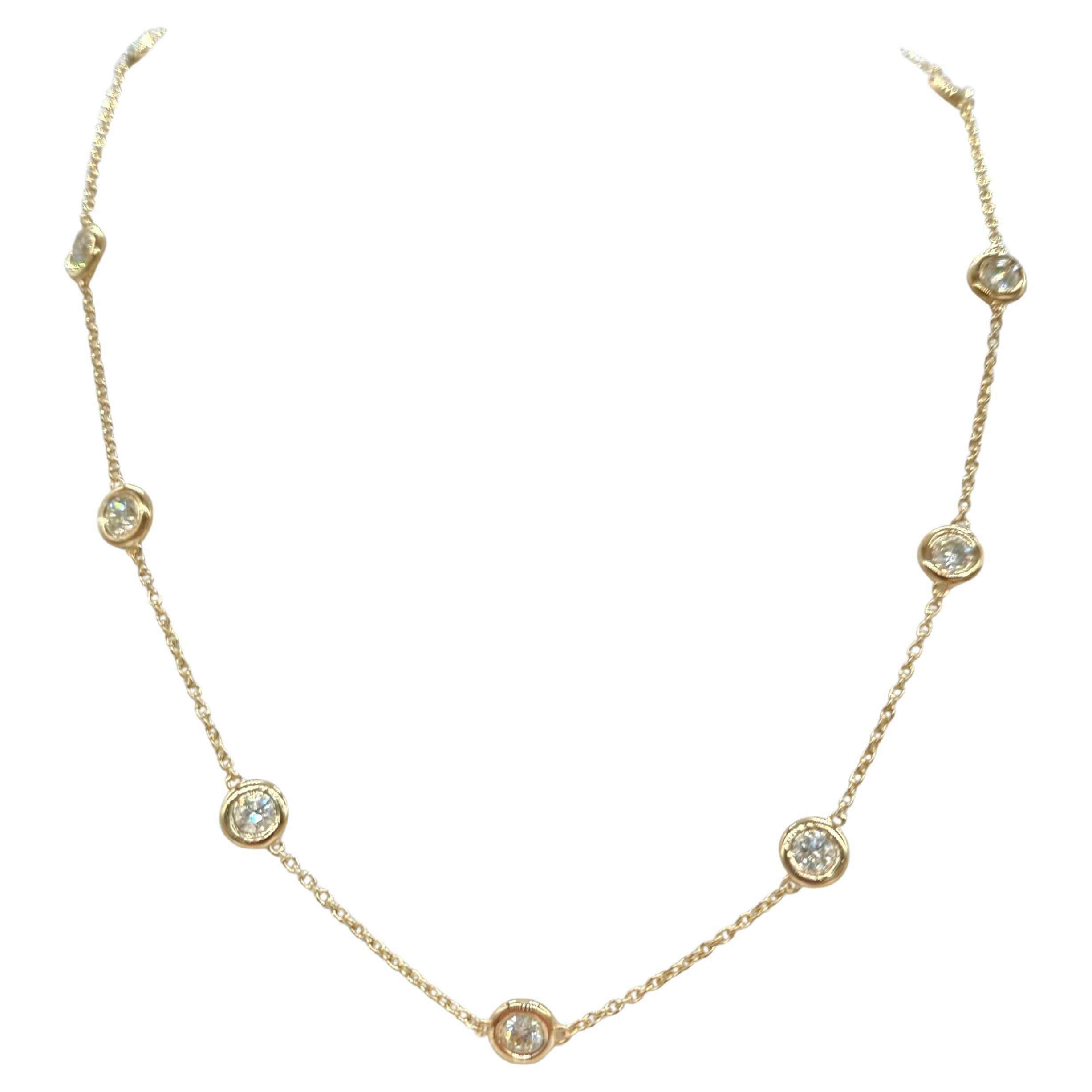 3,01 Karat natürlicher Diamant By The Yard-Halskette 14 Karat Gelbgold 16''