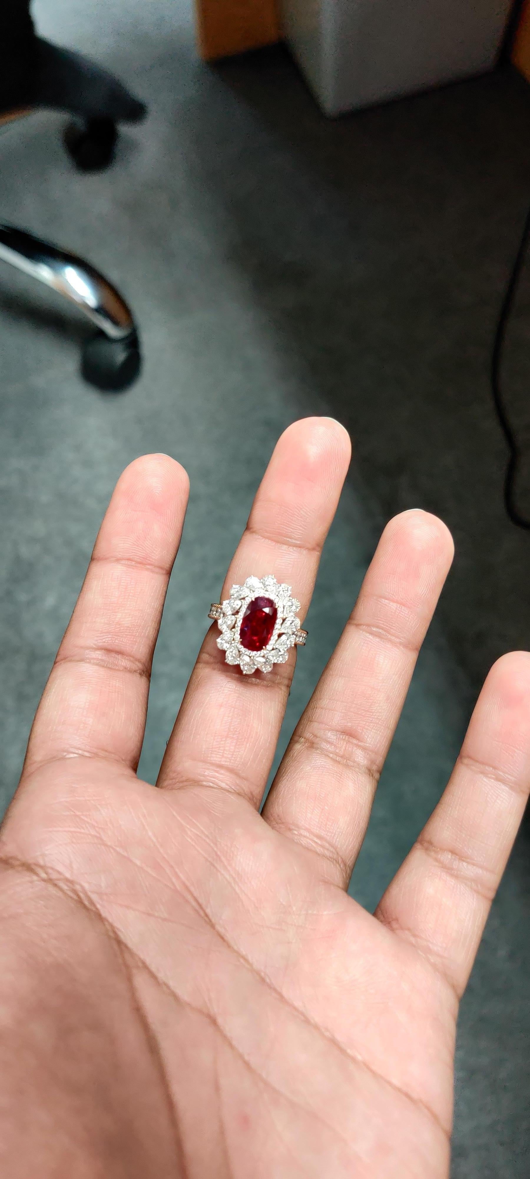 Oval Cut 3.01 Carat No-Heat Mozambique Ruby Diamond Ring For Sale