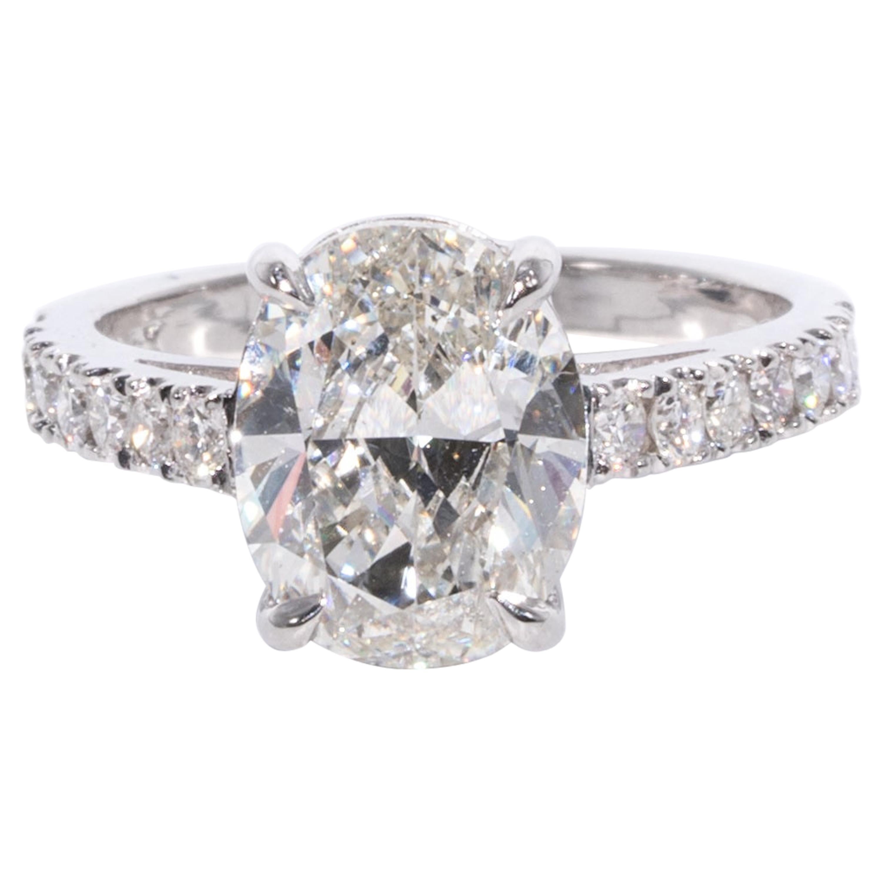 3.01 Carat Oval Cut Diamond Engagement Ring, in 18 Karat