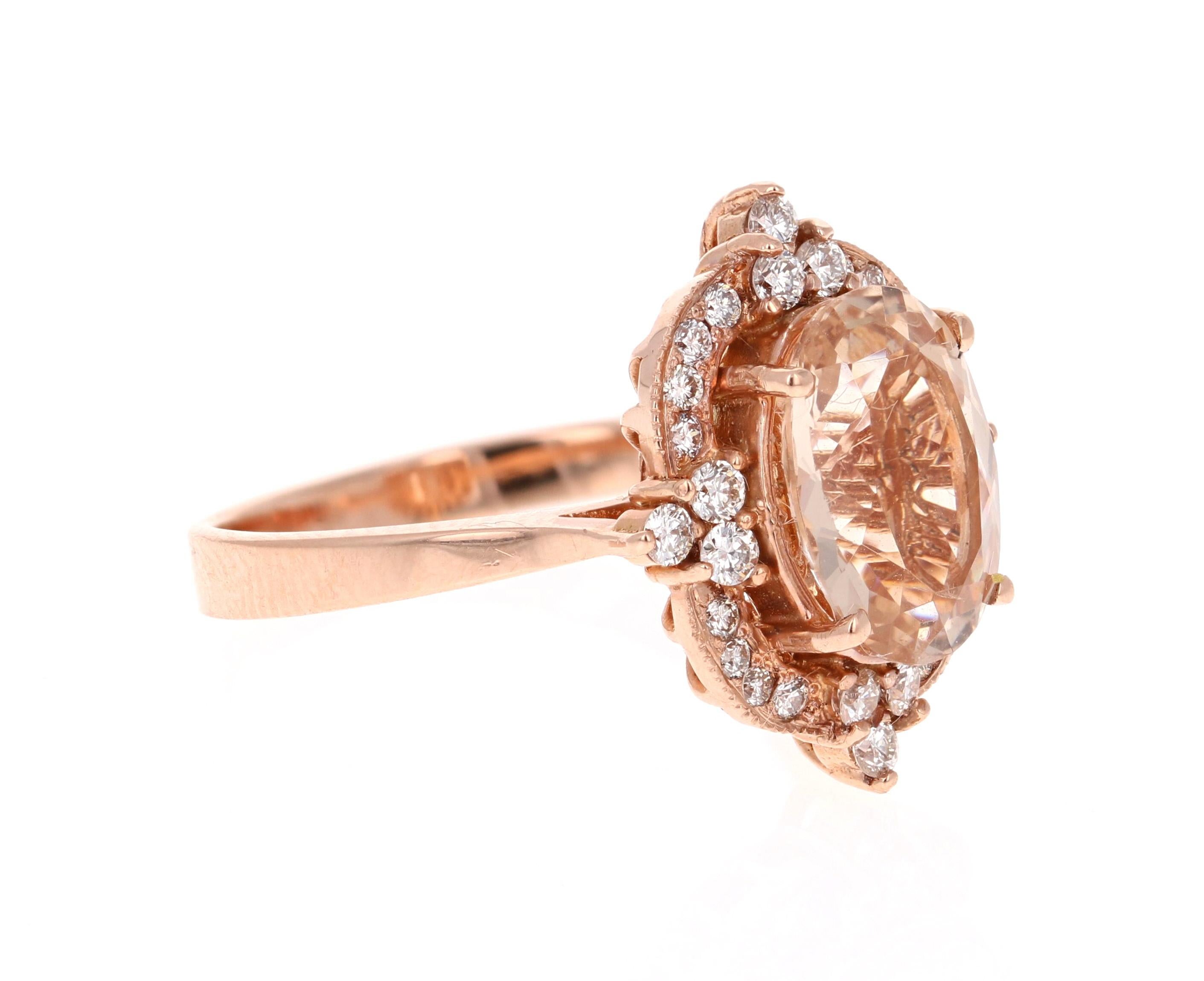 Late Victorian 3.01 Carat Morganite Diamond  14 Karat Rose Gold Ring