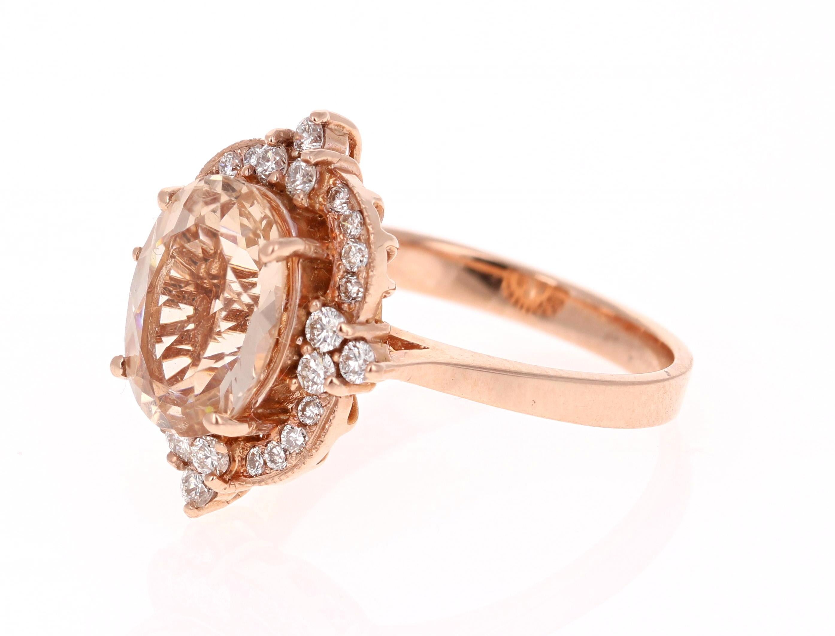 Oval Cut 3.01 Carat Morganite Diamond  14 Karat Rose Gold Ring