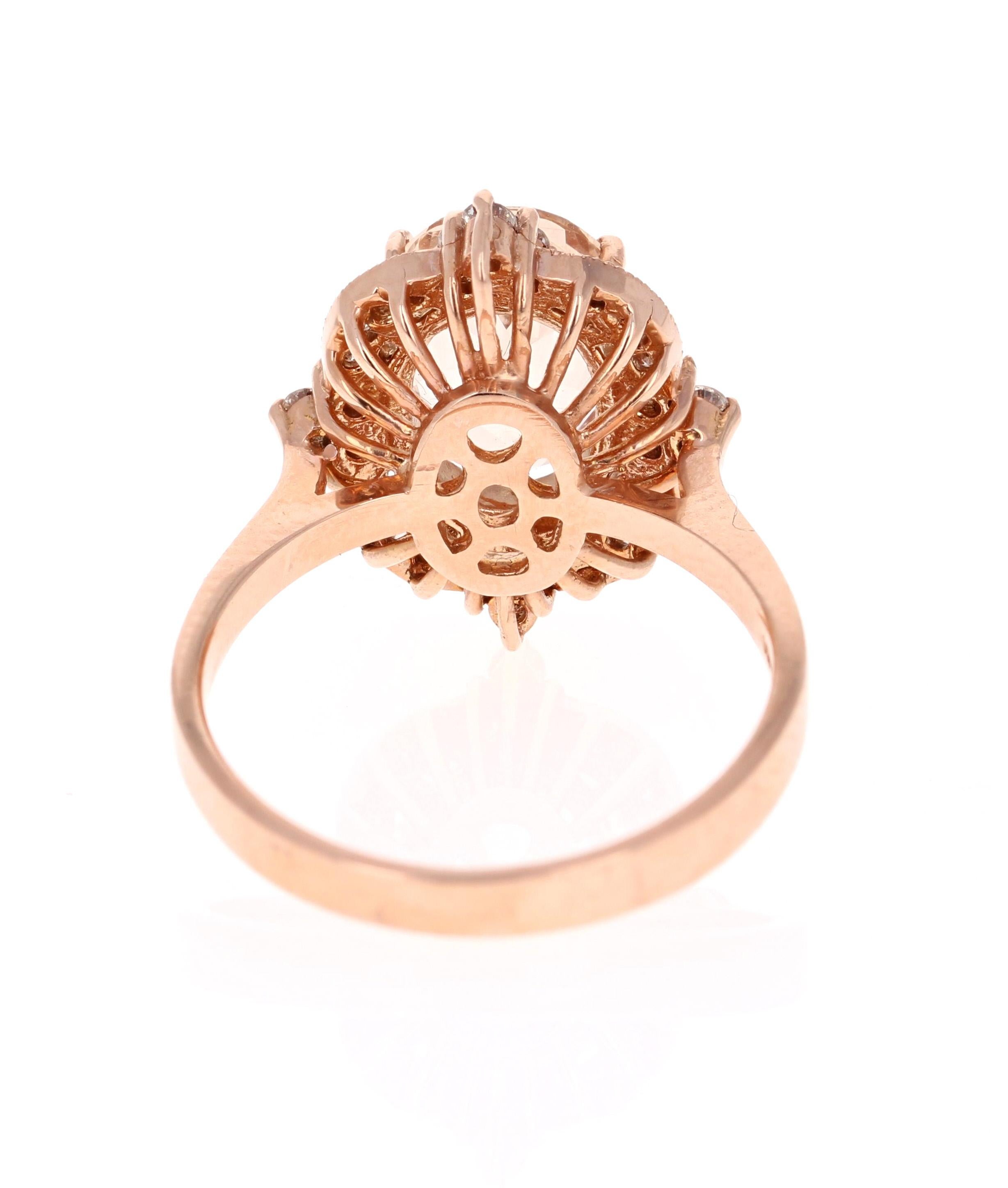 3.01 Carat Morganite Diamond  14 Karat Rose Gold Ring In New Condition In Los Angeles, CA
