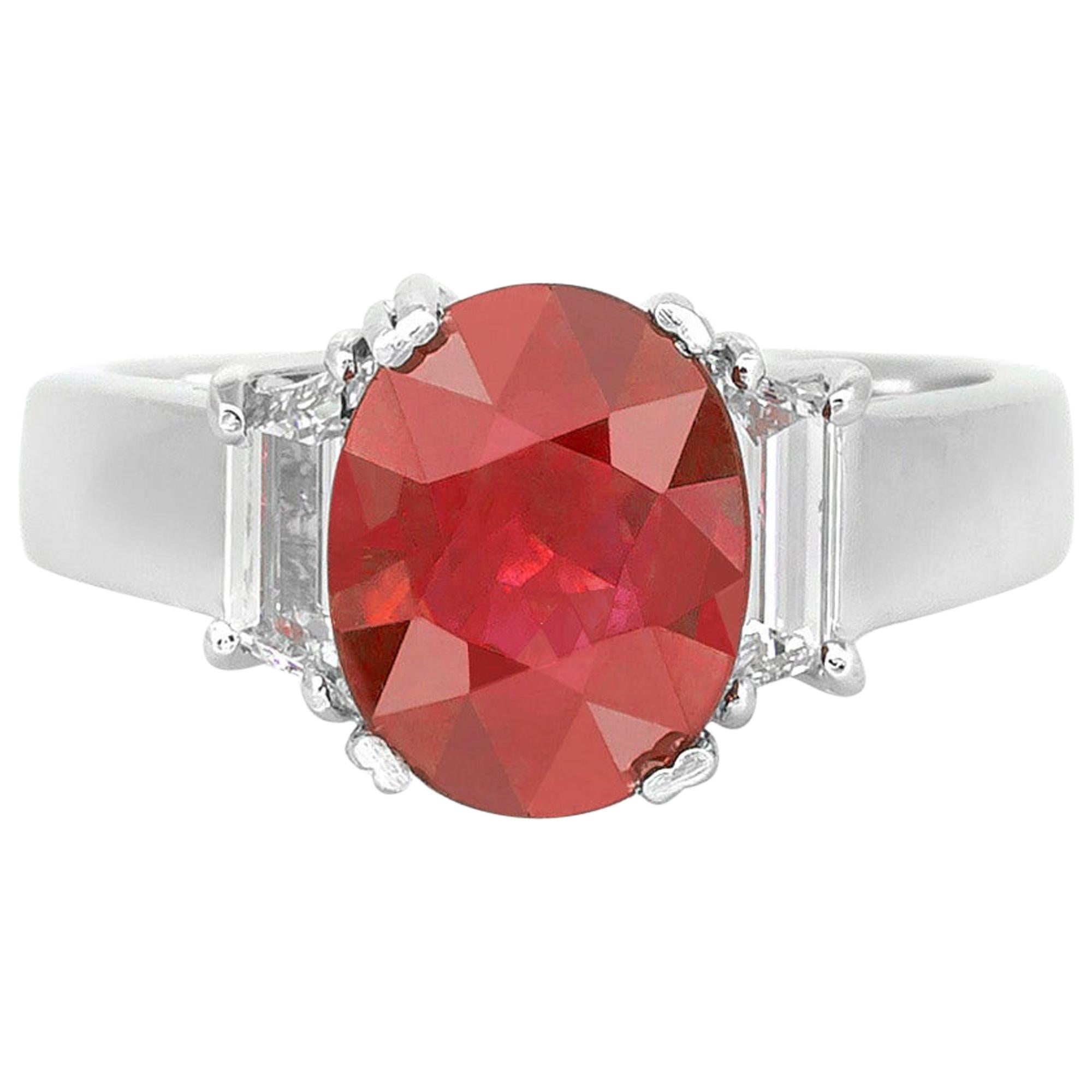 3.01 Carat Oval Cut Ruby and Diamond Ring For Sale