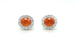 3.01 Carat Oval Cut Spessartite Diamond 18K White Gold Stud Earrings