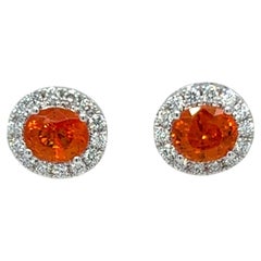 3.01 Carat Oval Cut Spessartite Diamond 18K White Gold Stud Earrings