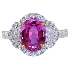 3.01 Carat Pink Sapphire and Diamond White Gold Three-Stone-Ring