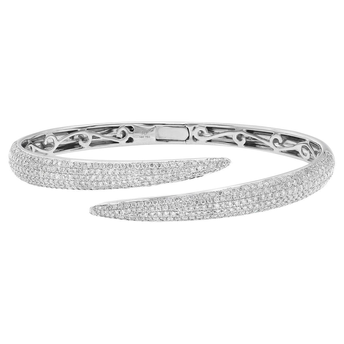 3.01 Carat Pave Set Round Cut Diamond Bangle Bracelet 18K White Gold For Sale