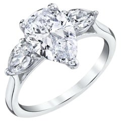 3.01 Carat Pear Diamond Ring Brilliant White 14K White Gold Quiet Power