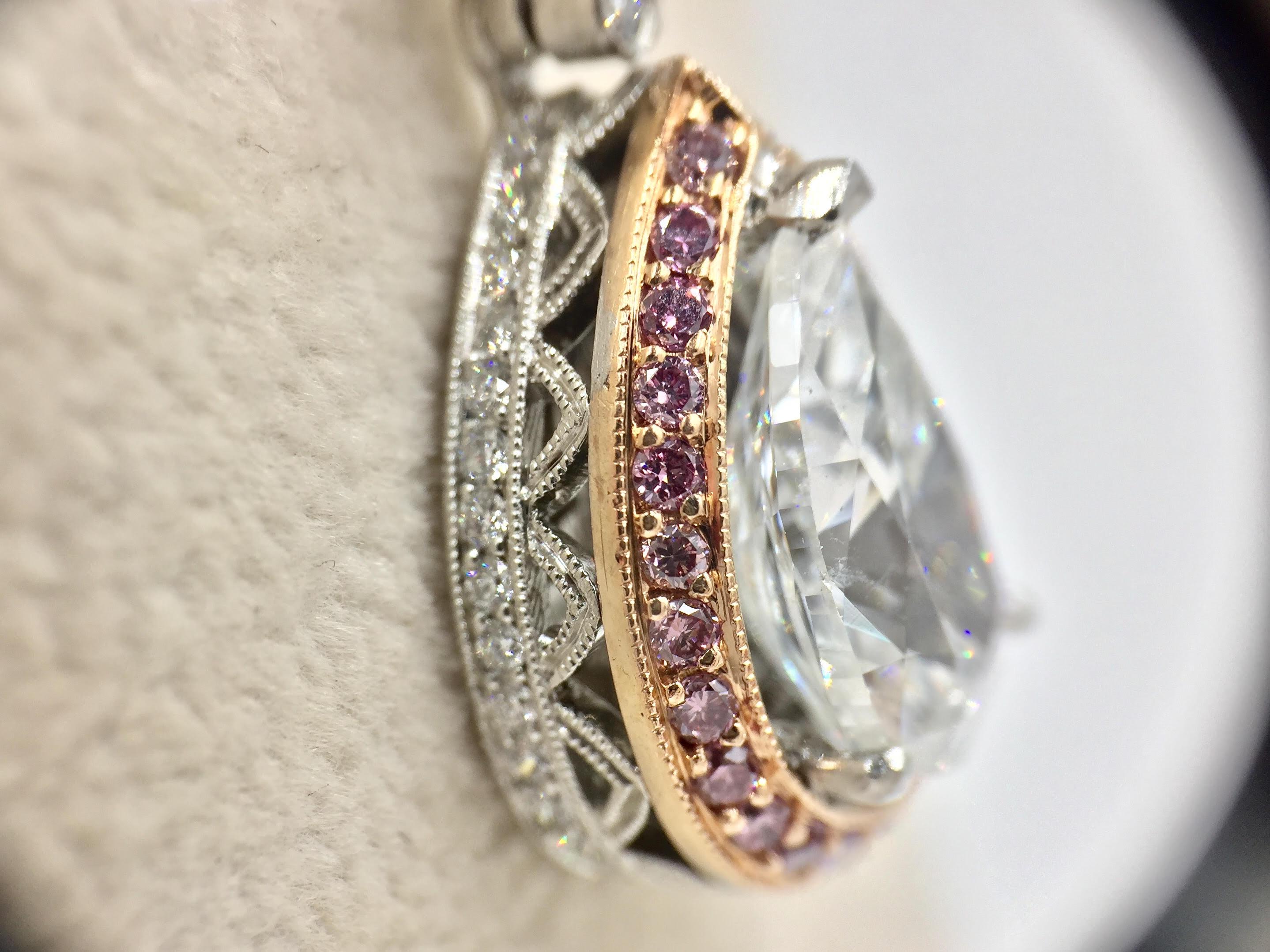 Art Deco 3.01 Carat Pear Shape Diamond Jack Kelege Pendant Necklace